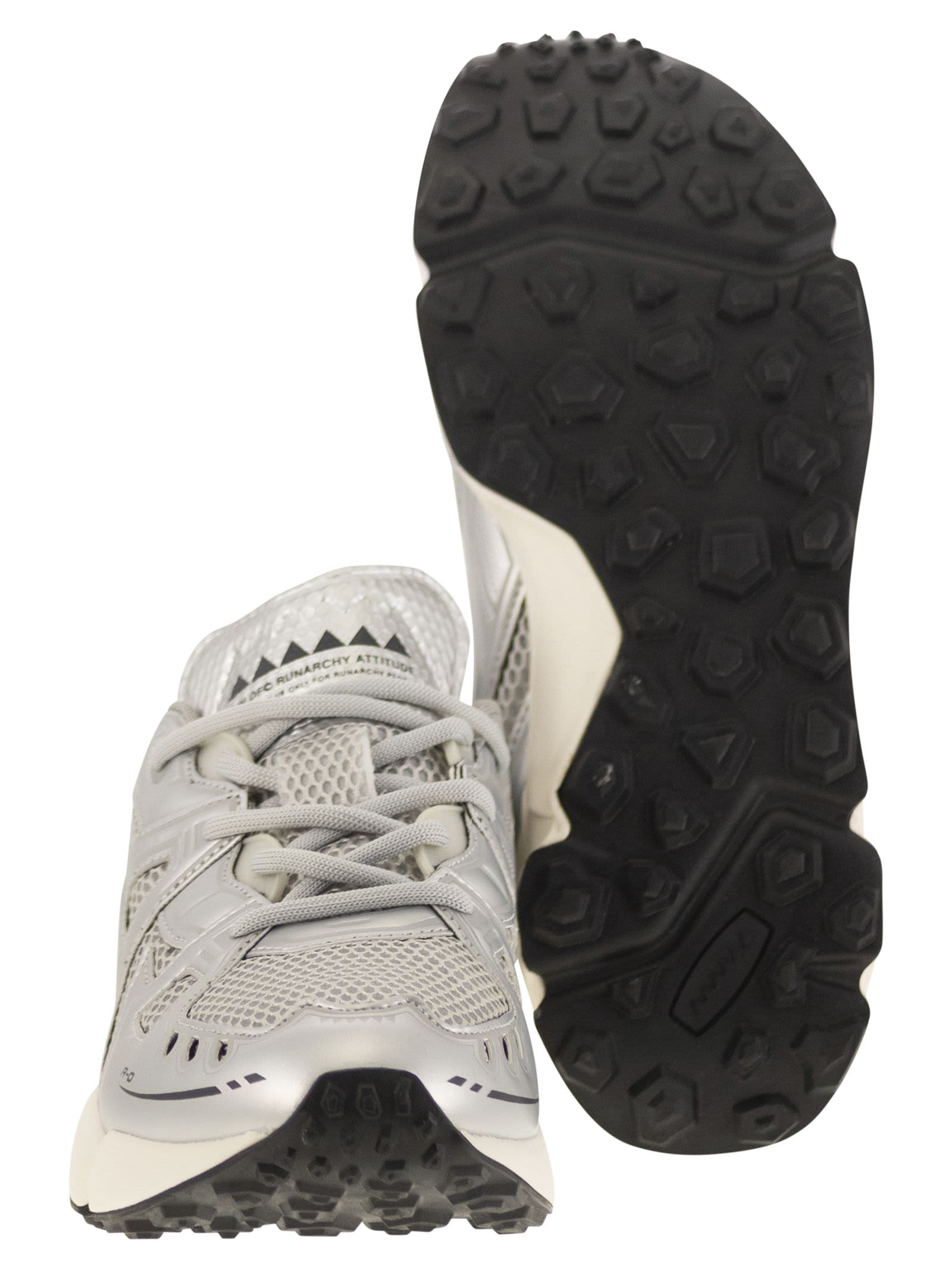 Run Of Leather And Fabric Trainers In Silver