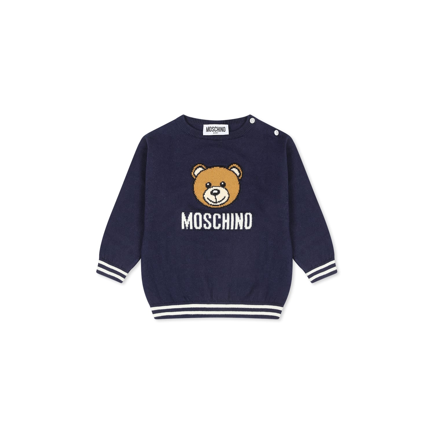 Moschino Blu Sweater For Babykids With Teddy Bear In Blue