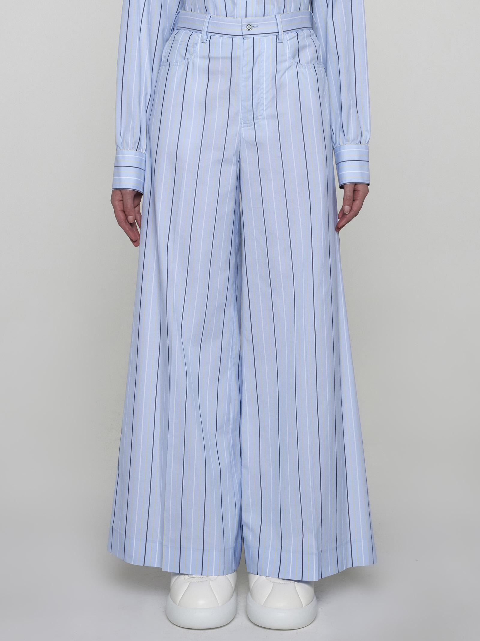Shop Marni Striped Cotton Palazzo Pants In Clear Blue