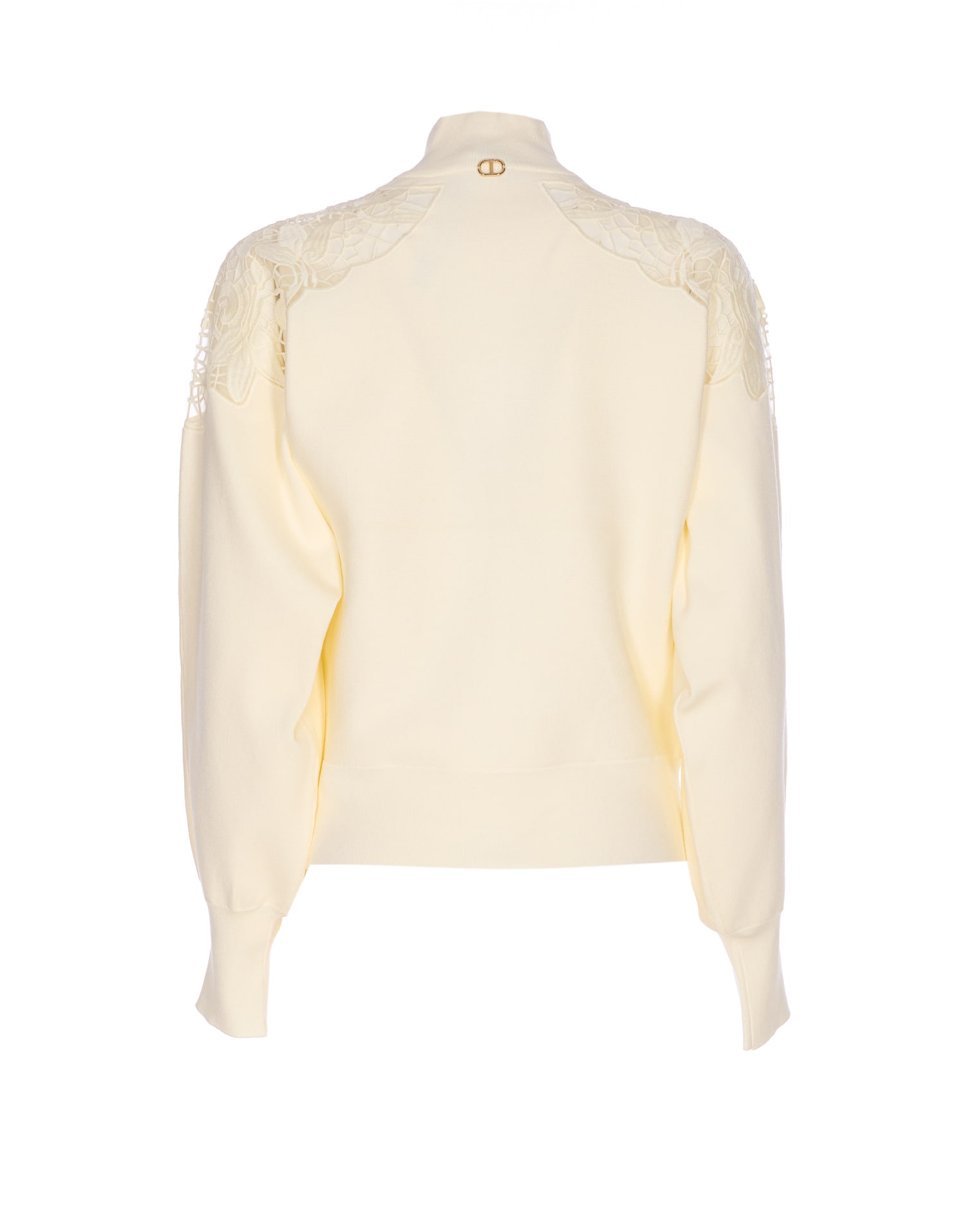Twinset Lace-insert Zip-front Cardigan In Neutral
