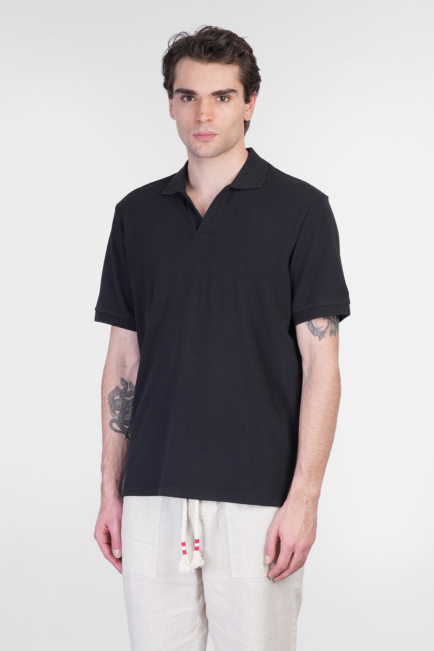 Mc2 Saint Barth Charles Polo In Black Cotton In Black