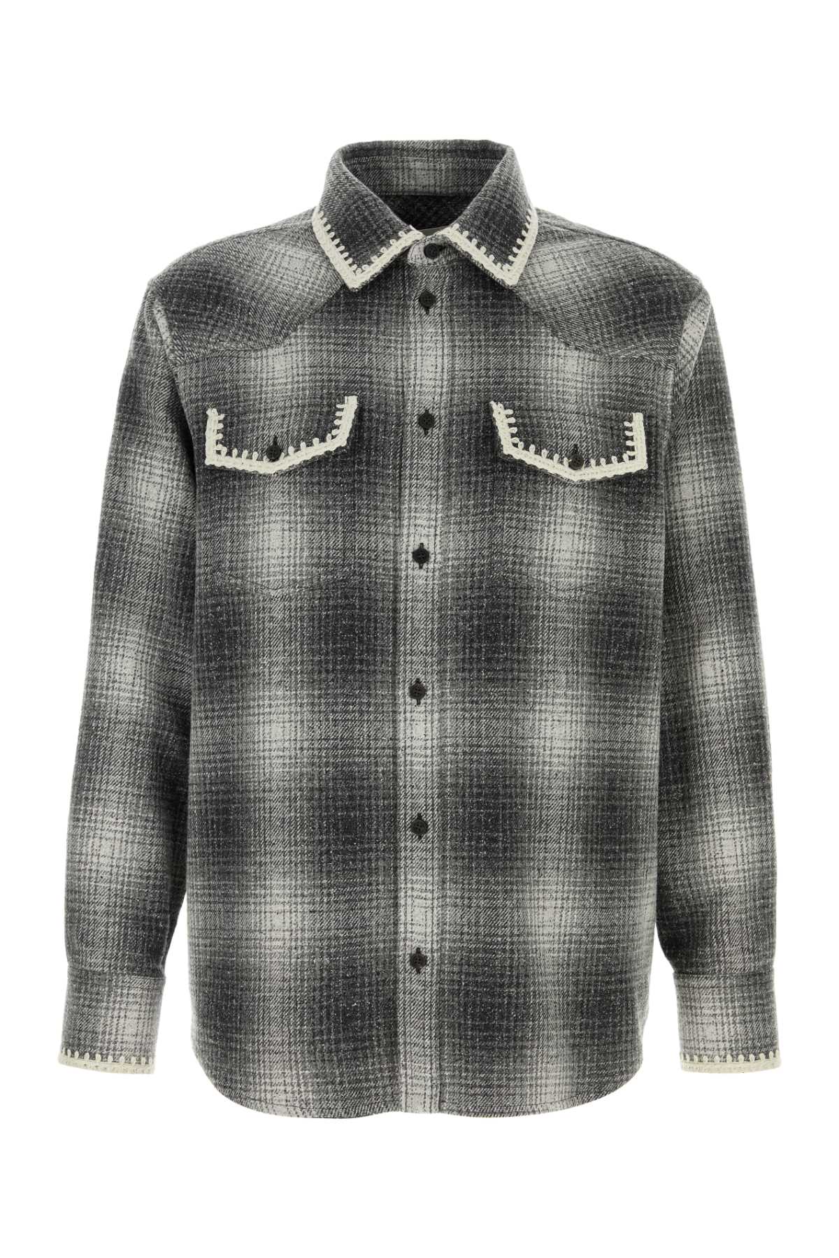 Golden Goose Embroidered Flannel Shirt In Gray