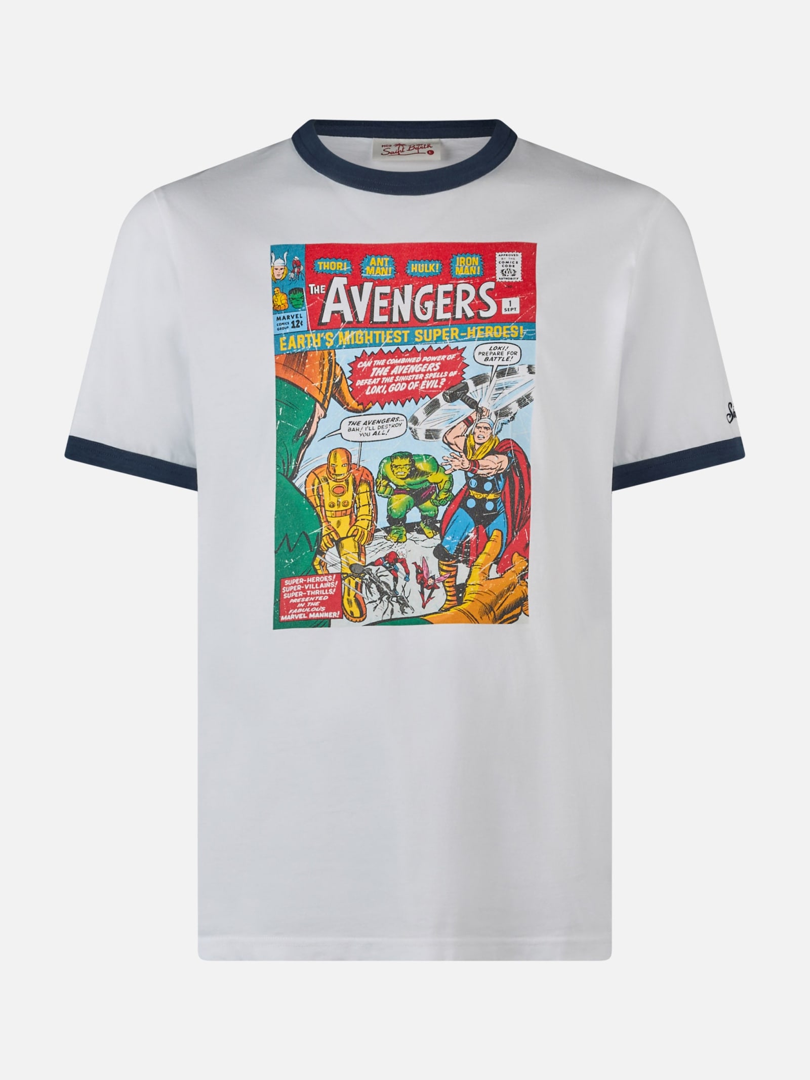 Shop Mc2 Saint Barth Man Cotton T-shirt With Avengers Print Marvel Special Edition In White