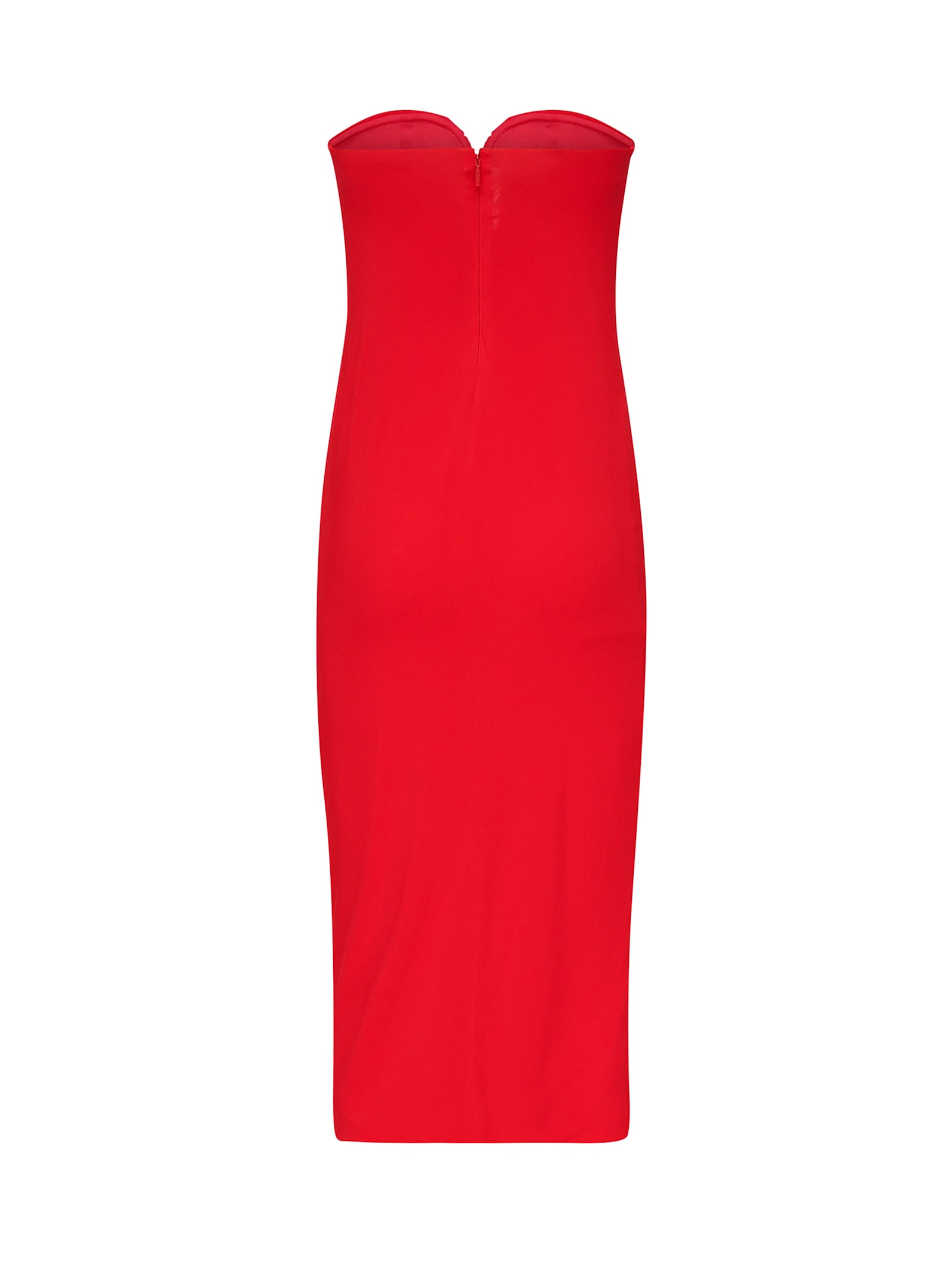 Pinko Strapless Mini Dress With Gathered And Ruched Detailing In Red