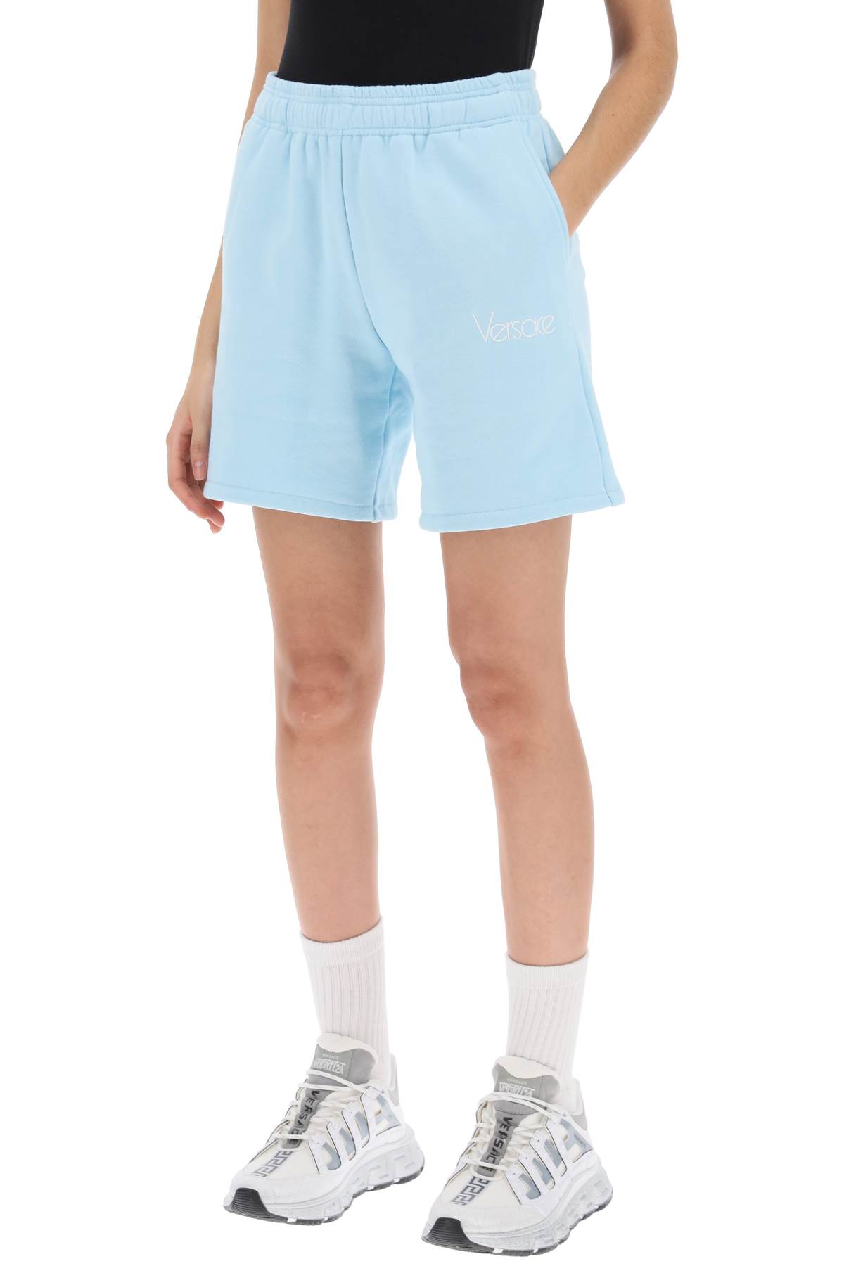 Versace 1978 Re-edition Brushed Jersey Shorts In Blue