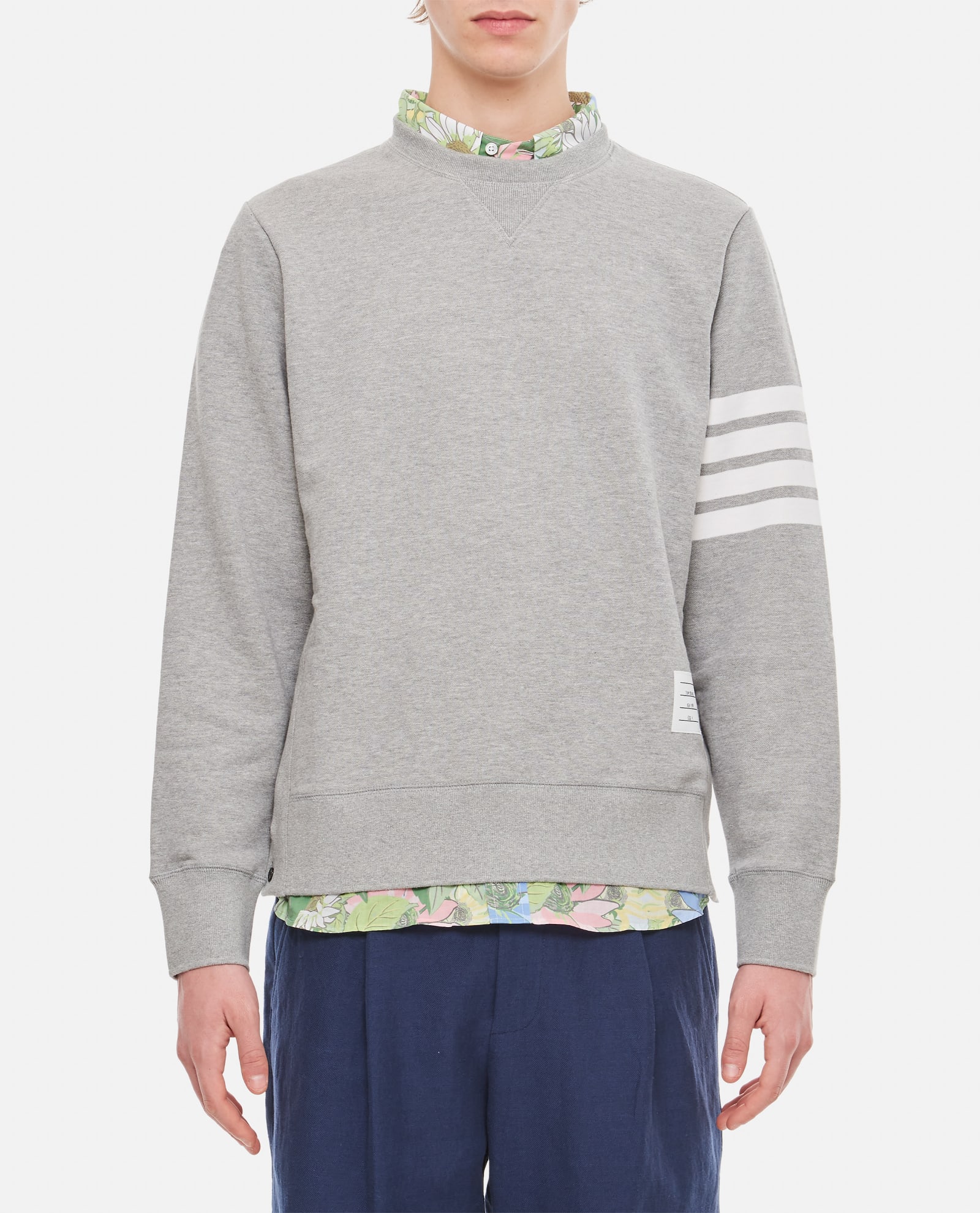 Shop Thom Browne Classic Sweatshirt In Classic Loopback W/ Engineered 4 Bar In Grey