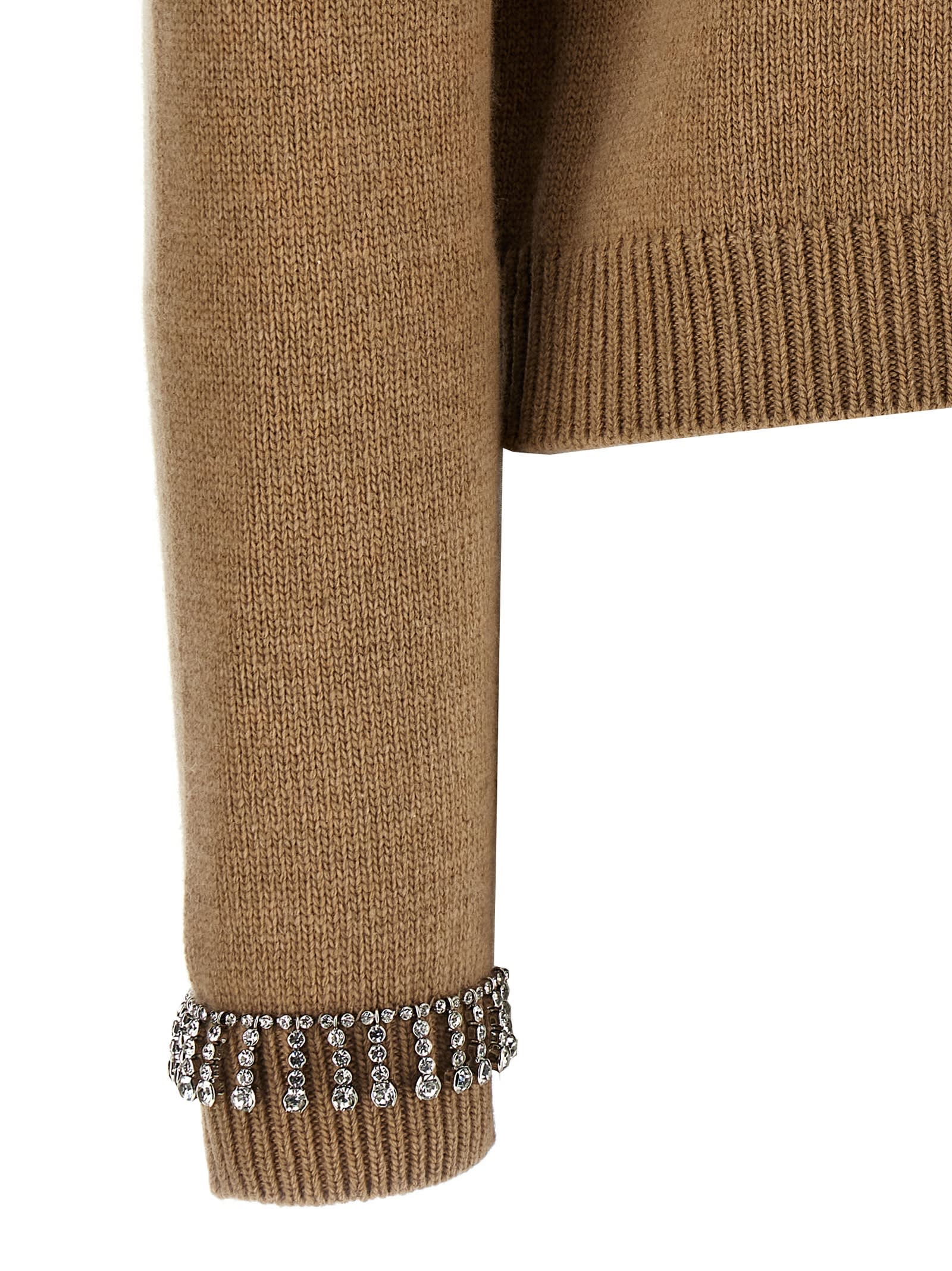 Shop Gucci Jewel Cuffs Cardigan In Beige