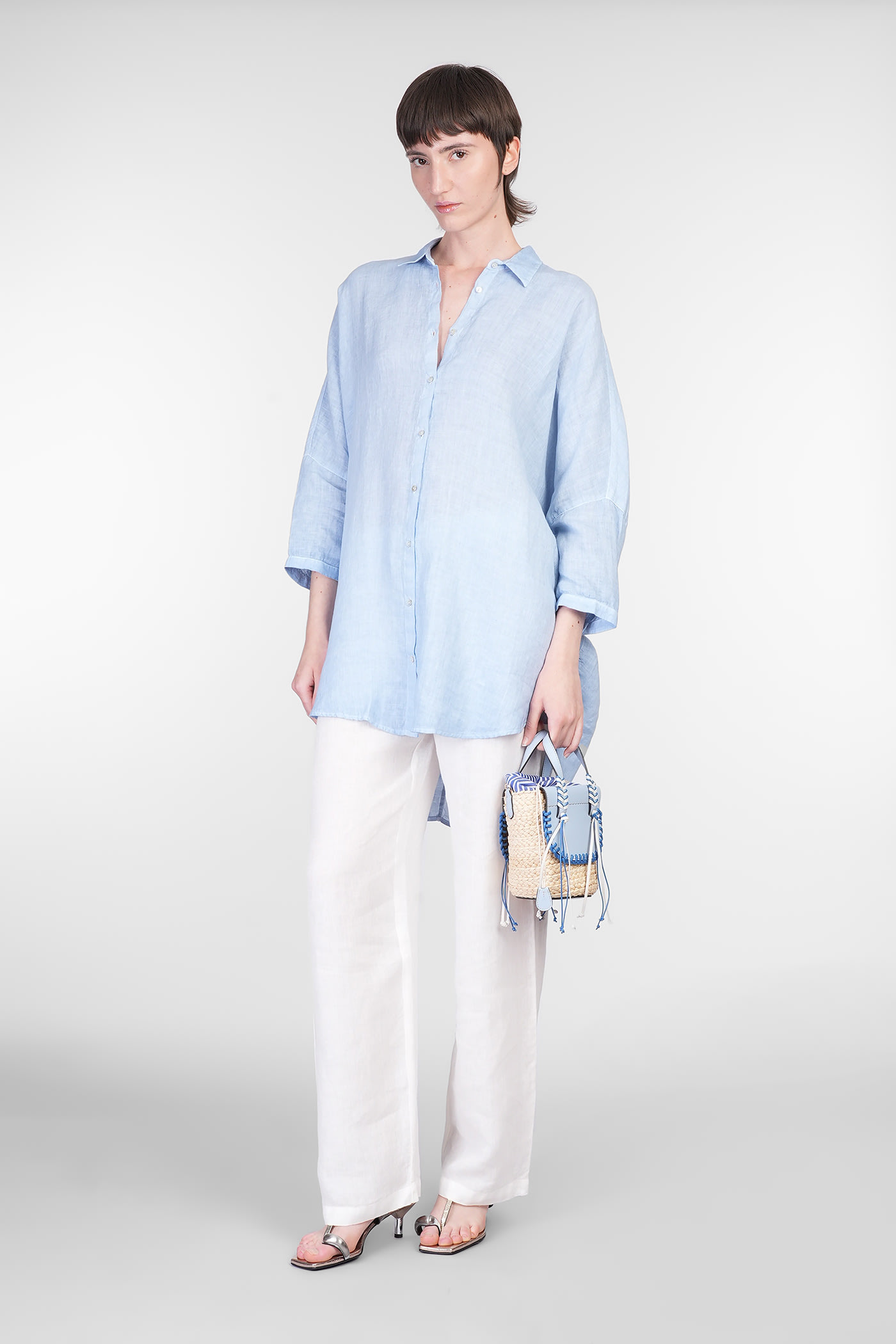 Shop 120% Lino Shirt In Cyan Linen