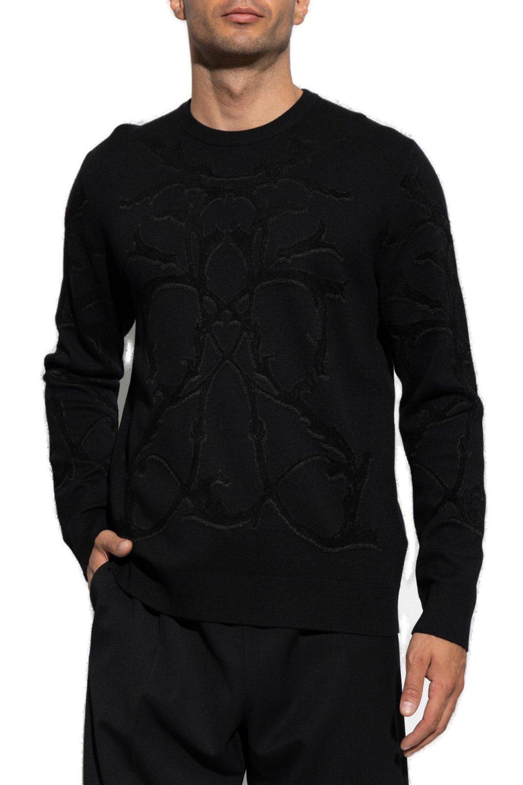 Shop Versace Long-sleeved Crewneck Jumper In Black