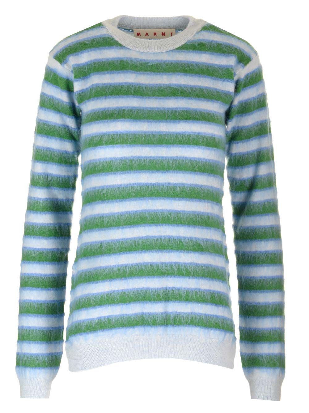 Shop Marni Striped Virgin Wool Sweater In Light Blue