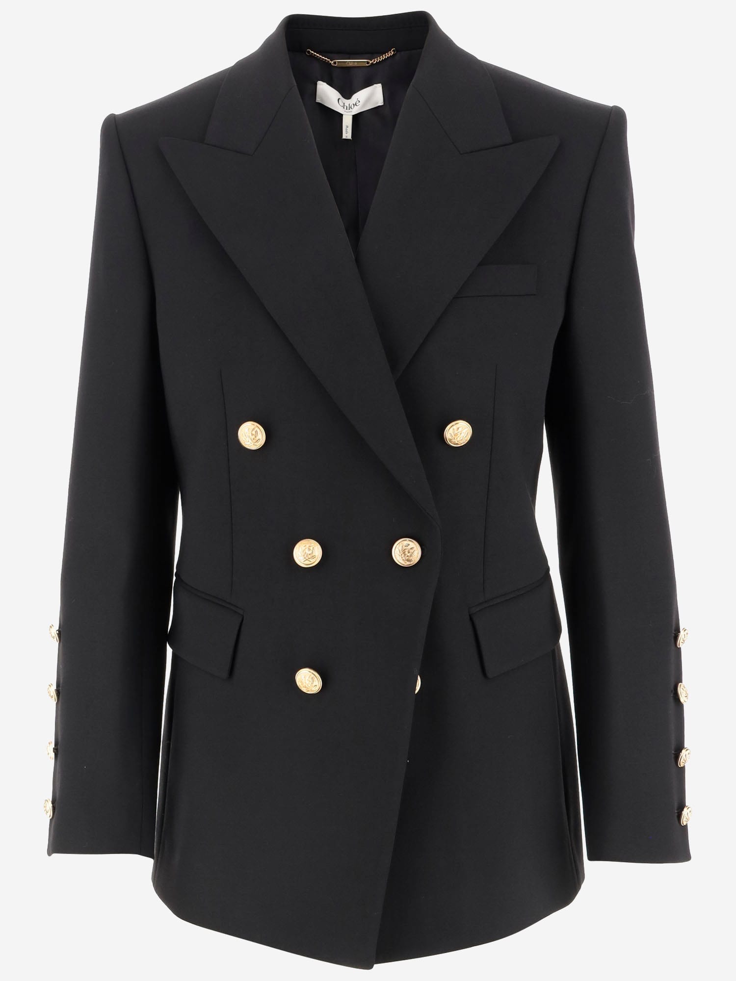 Shop Chloé Stretch Wool Double-breasted Jacket In Black