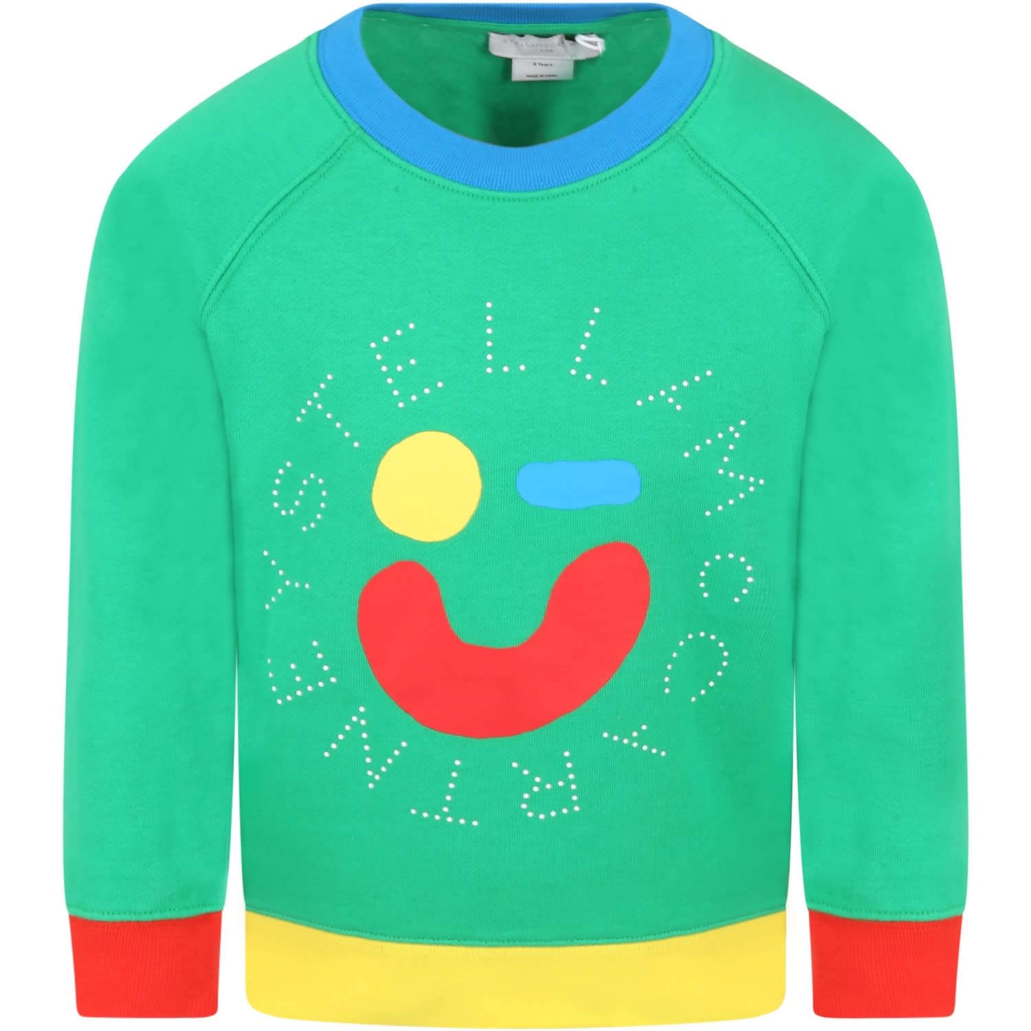 Stella McCartney Kids Green Sweatshirt For Kids With Smiley Face And Logo