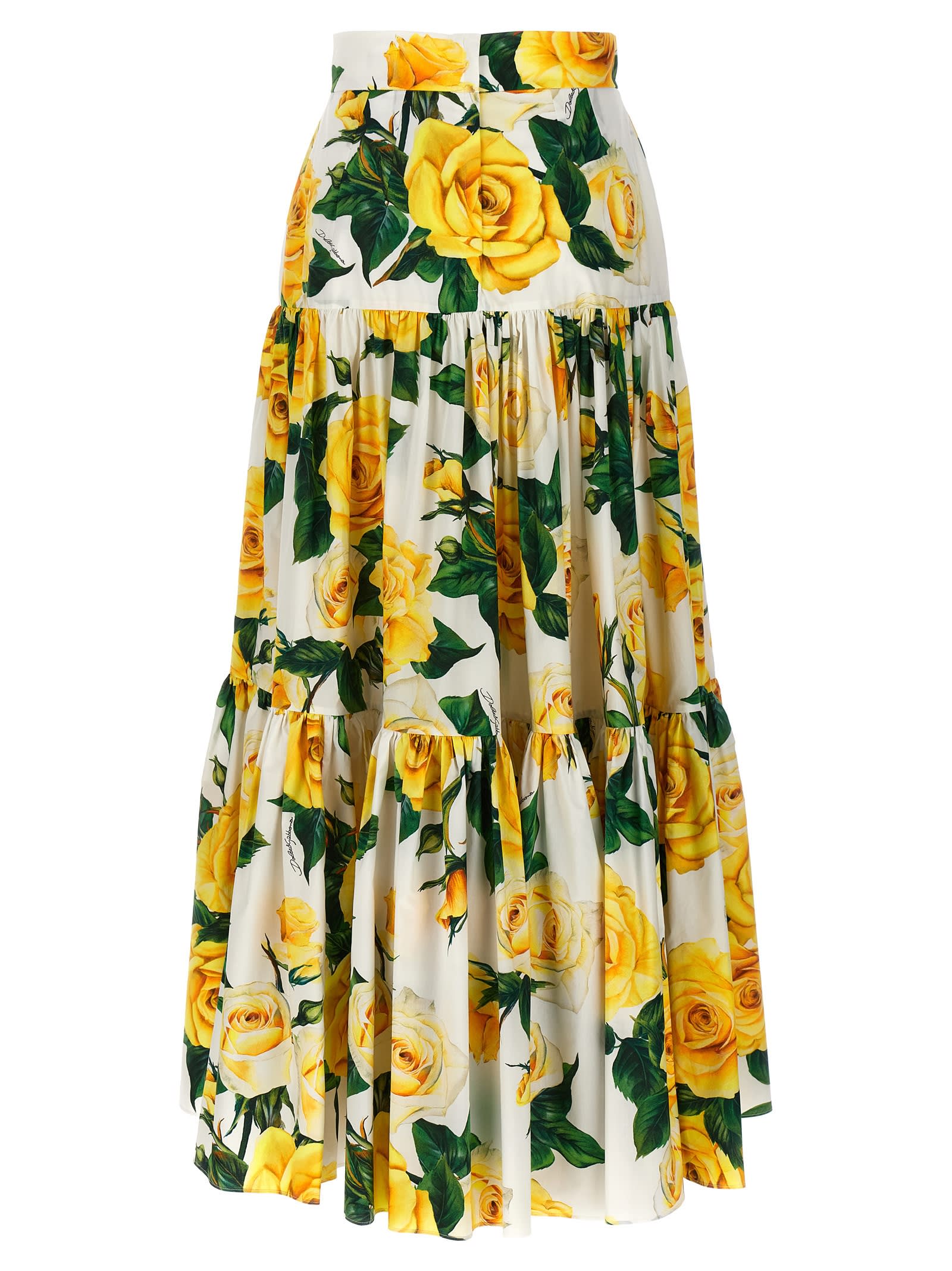 Shop Dolce & Gabbana Rose Gialle Skirt In Yellow