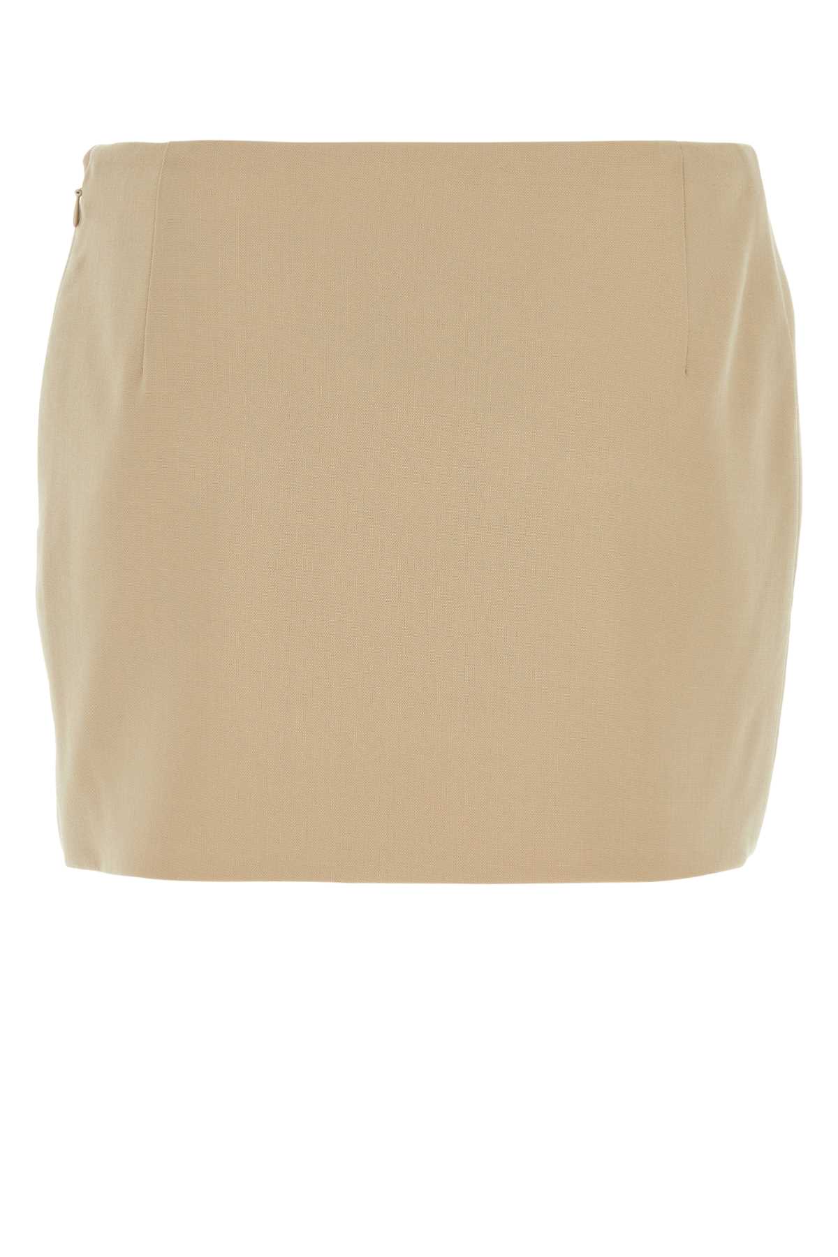 Shop Ferragamo Beige Wool Mini Skirt