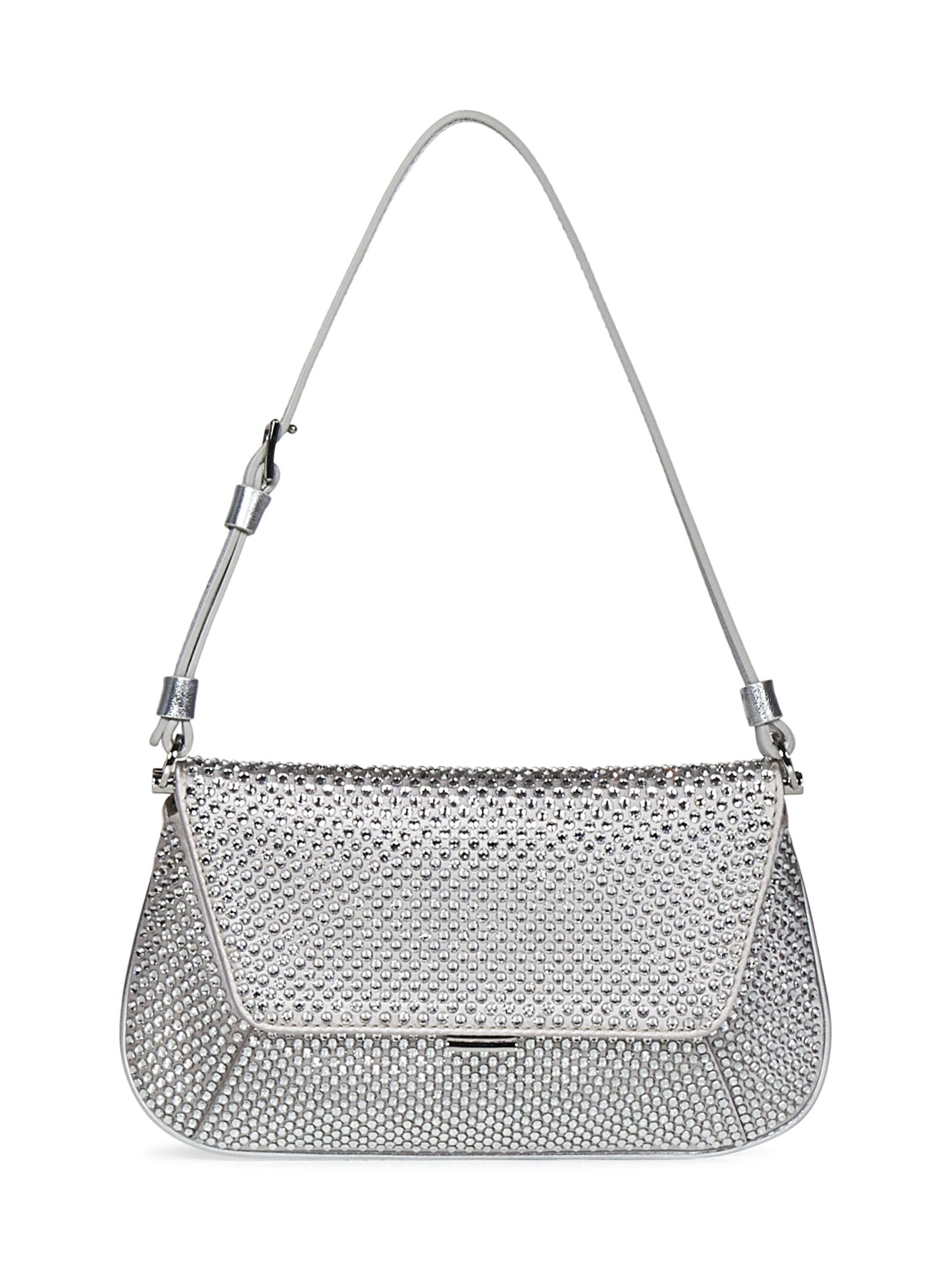 Shop Amina Muaddi Ami Mini Crystal Shoulder Bag In Silver