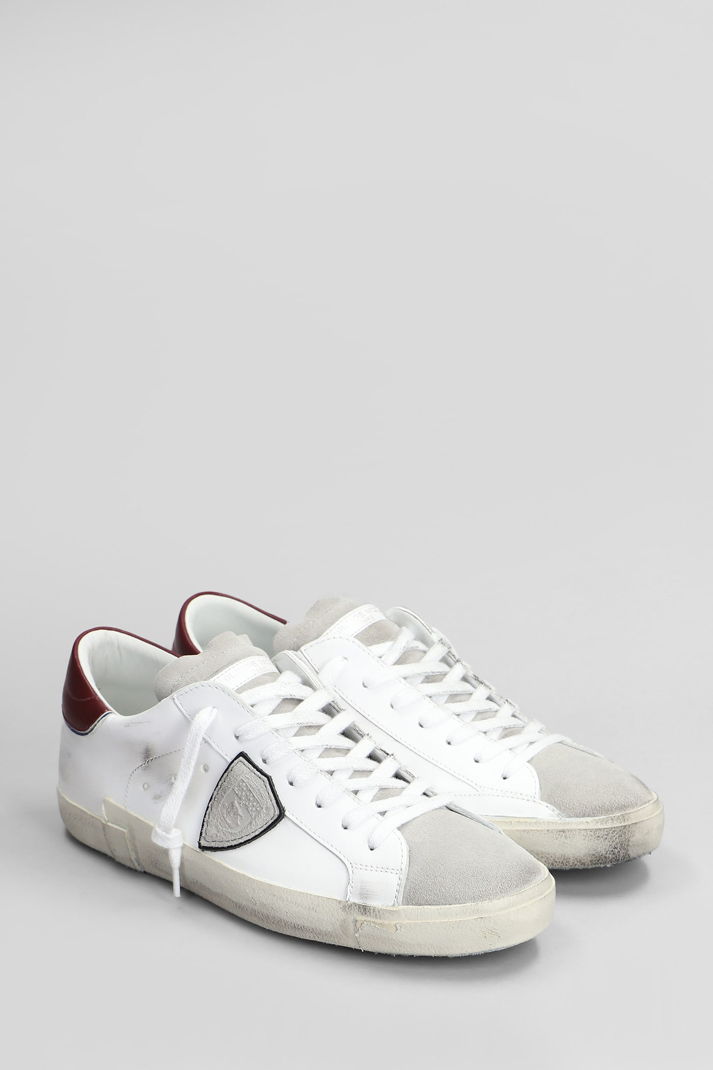 Shop Philippe Model Prsx Low Sneakers In White Suede And Leather