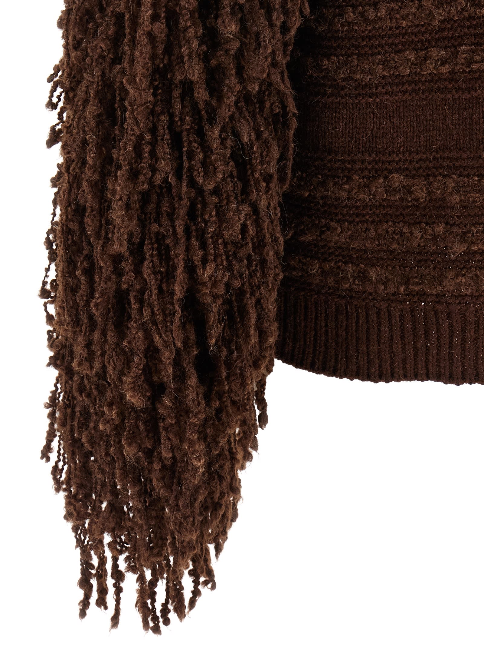 Fabiana Filippi Fringed Knit Cardigan Ribbed Hem In Brown