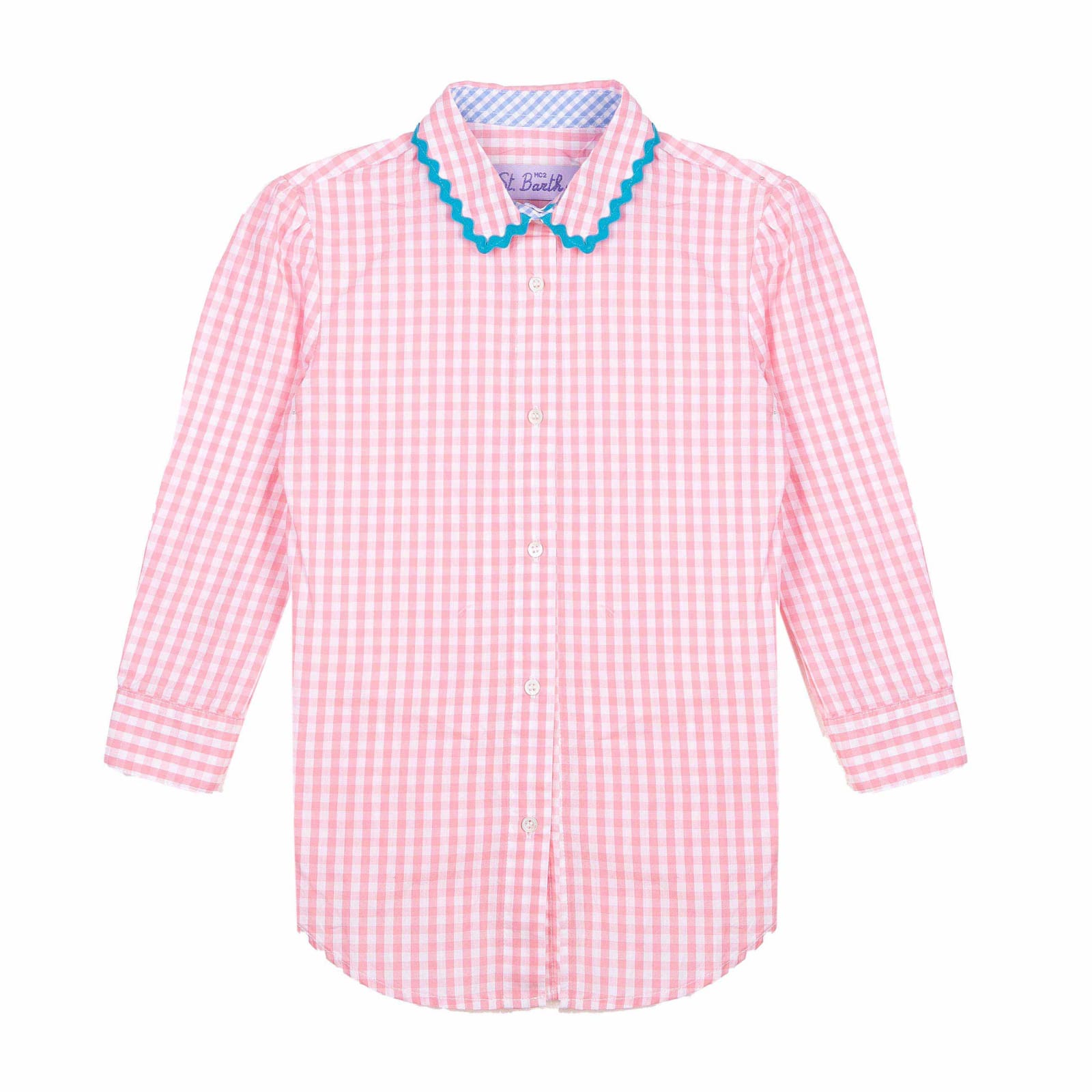 Mc2 Saint Barth Kids' Girl Shirt With Gingham Print In Pink