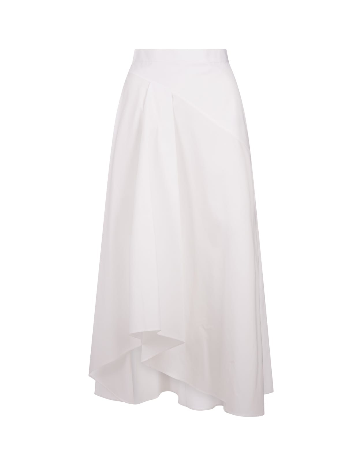 White Flared Asymmetric Midi Skirt