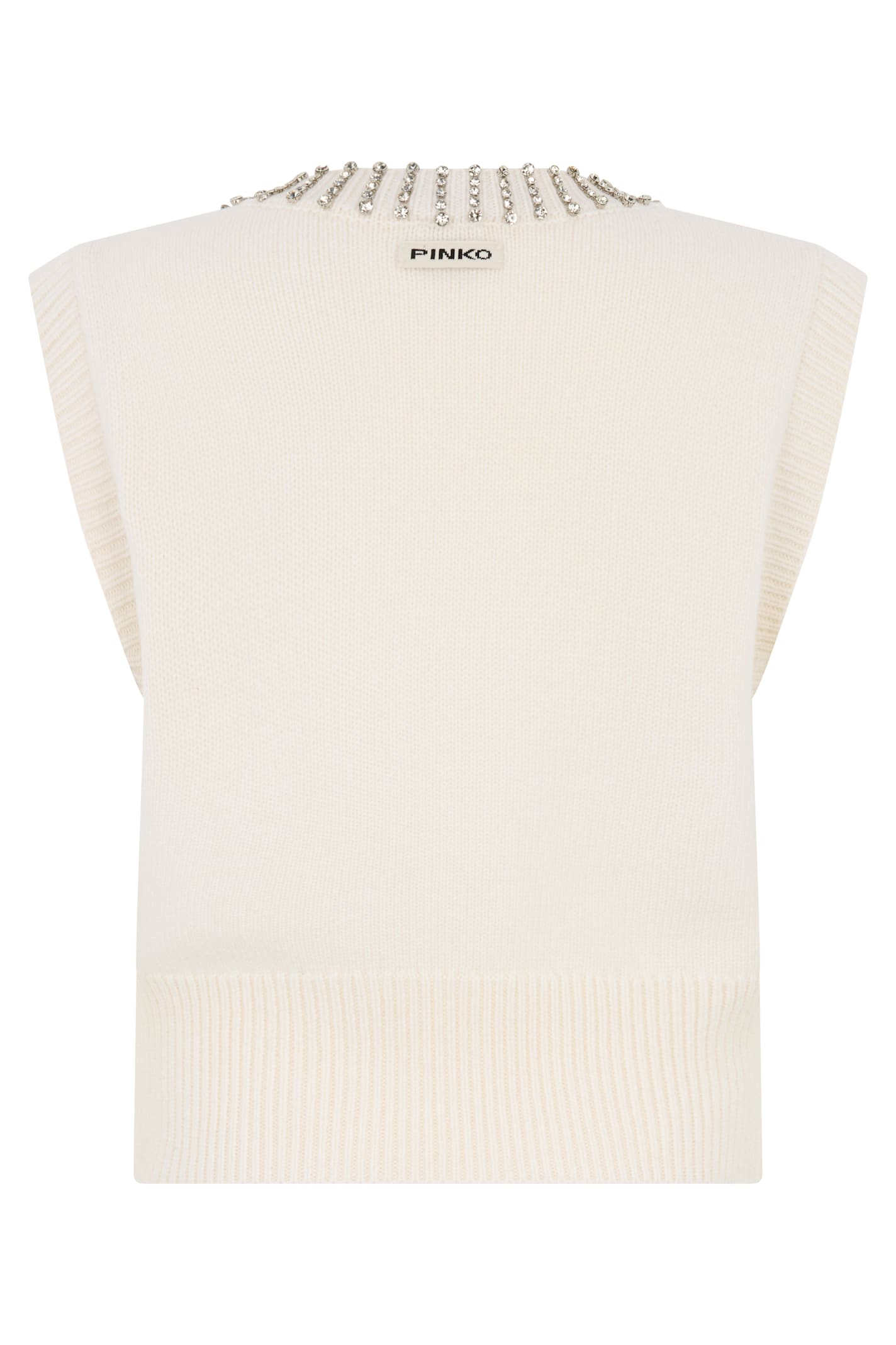 Pinko White Rhinestone Knitted Vest In White
