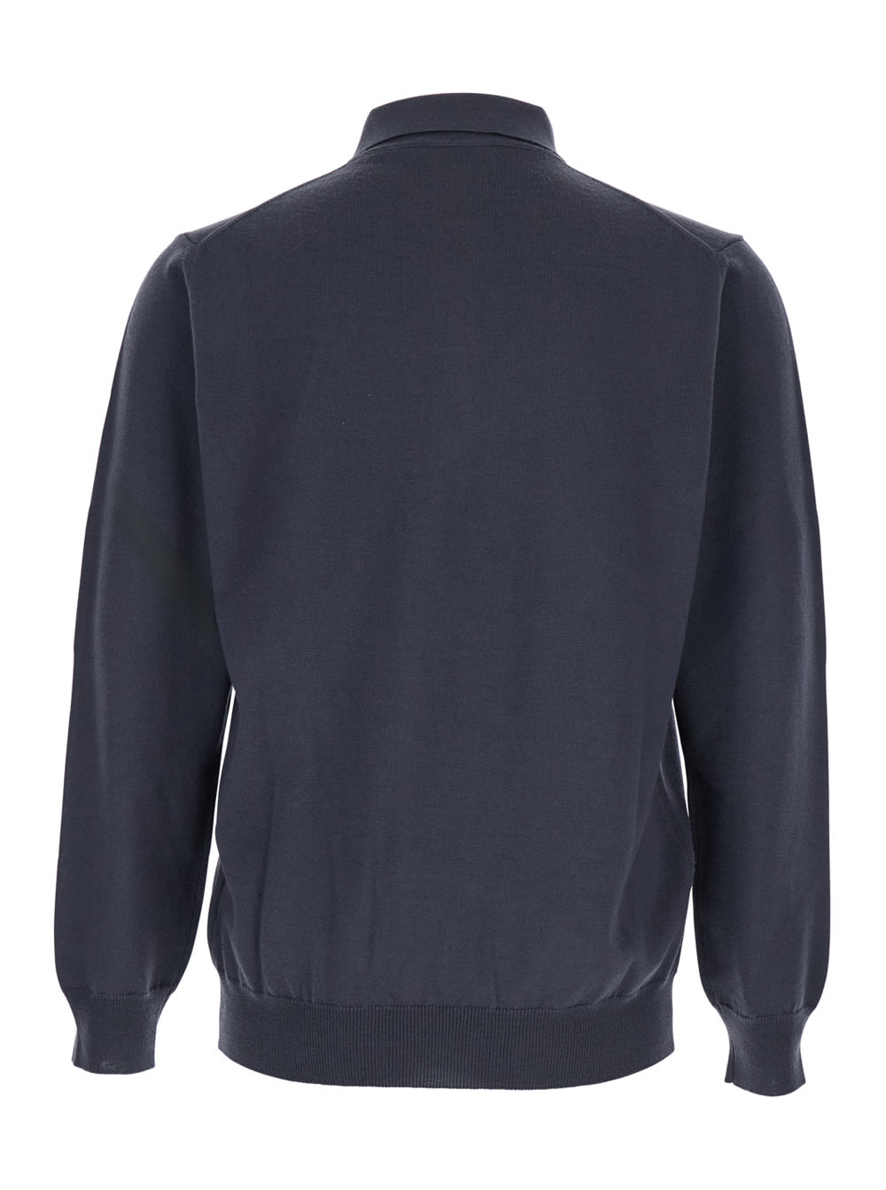 Kangra Cashmere Grey Polo Shirt With Classic Collar And Ribbed Trims In Wool Man In Gray