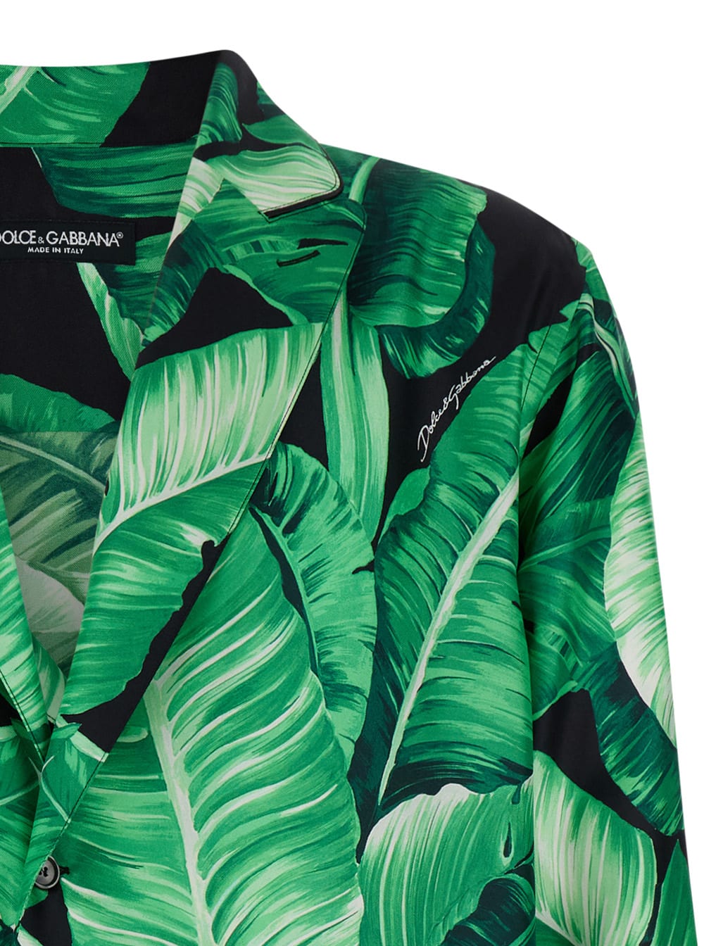 DOLCE & GABBANA BLACK & GREEN LEAF PRINT SHIRT IN SILK MAN 