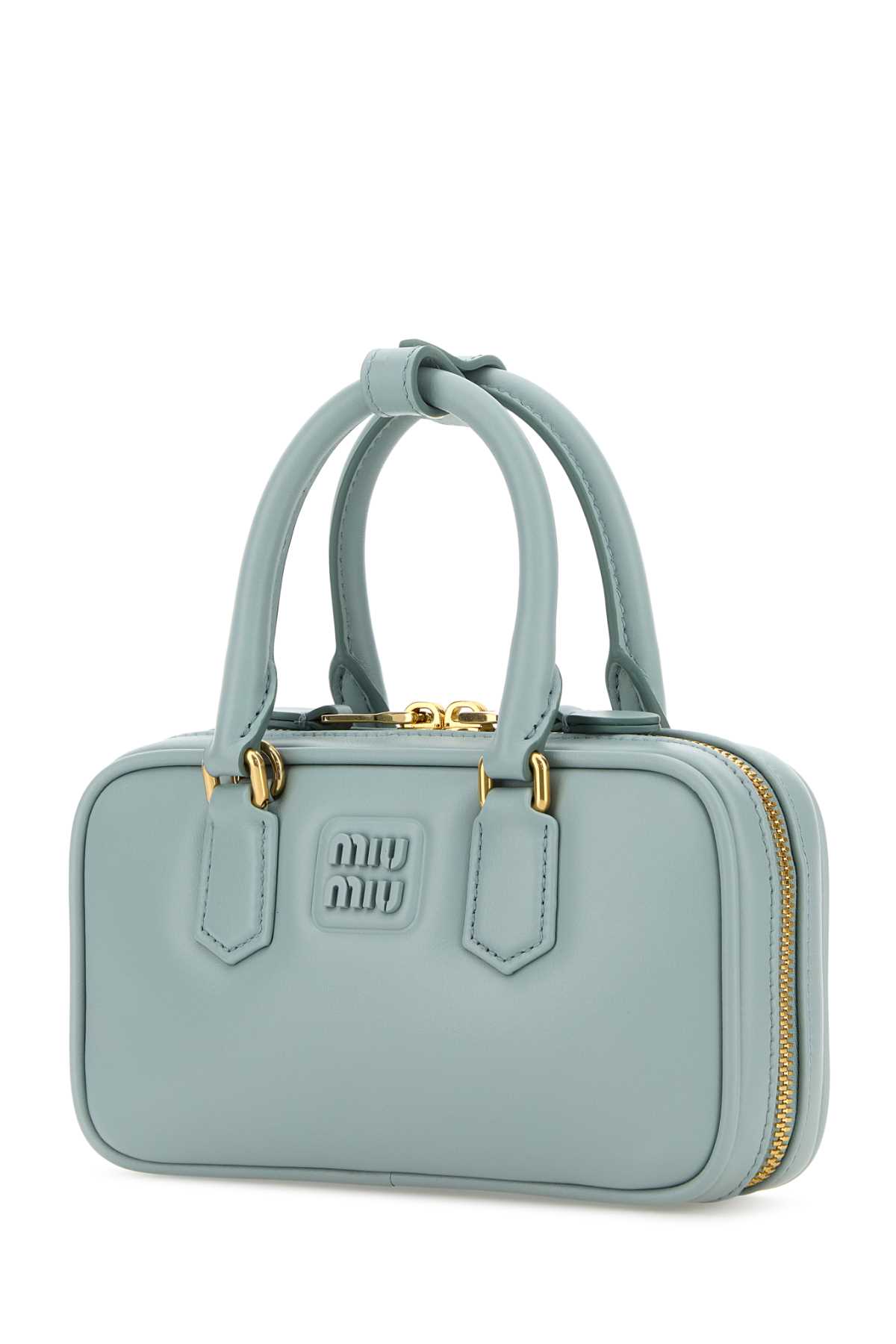 Miu Miu Nappa Leather Rectangular Handbag With Top Handles In Blue