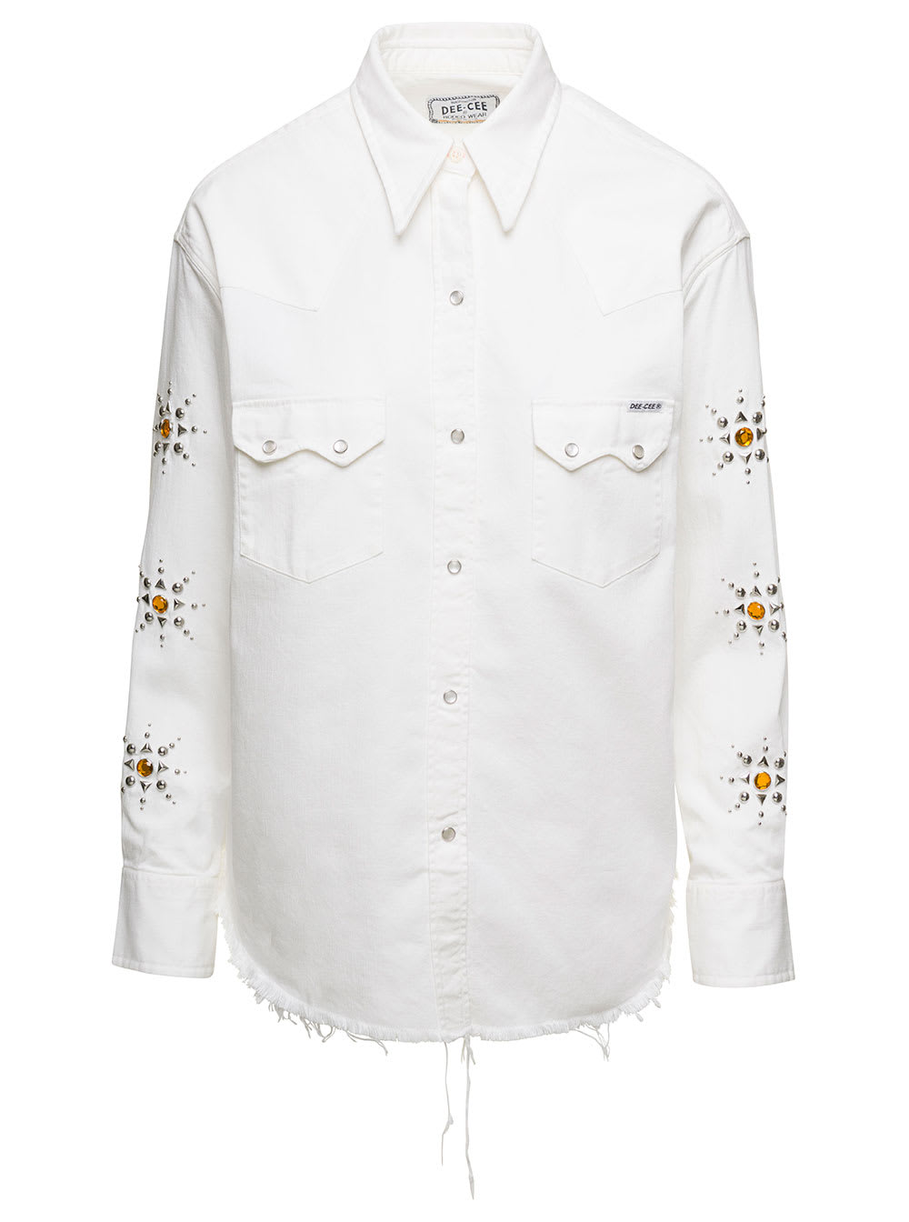 White Denim Shirt With Stud Embellishment In Cotton Woman