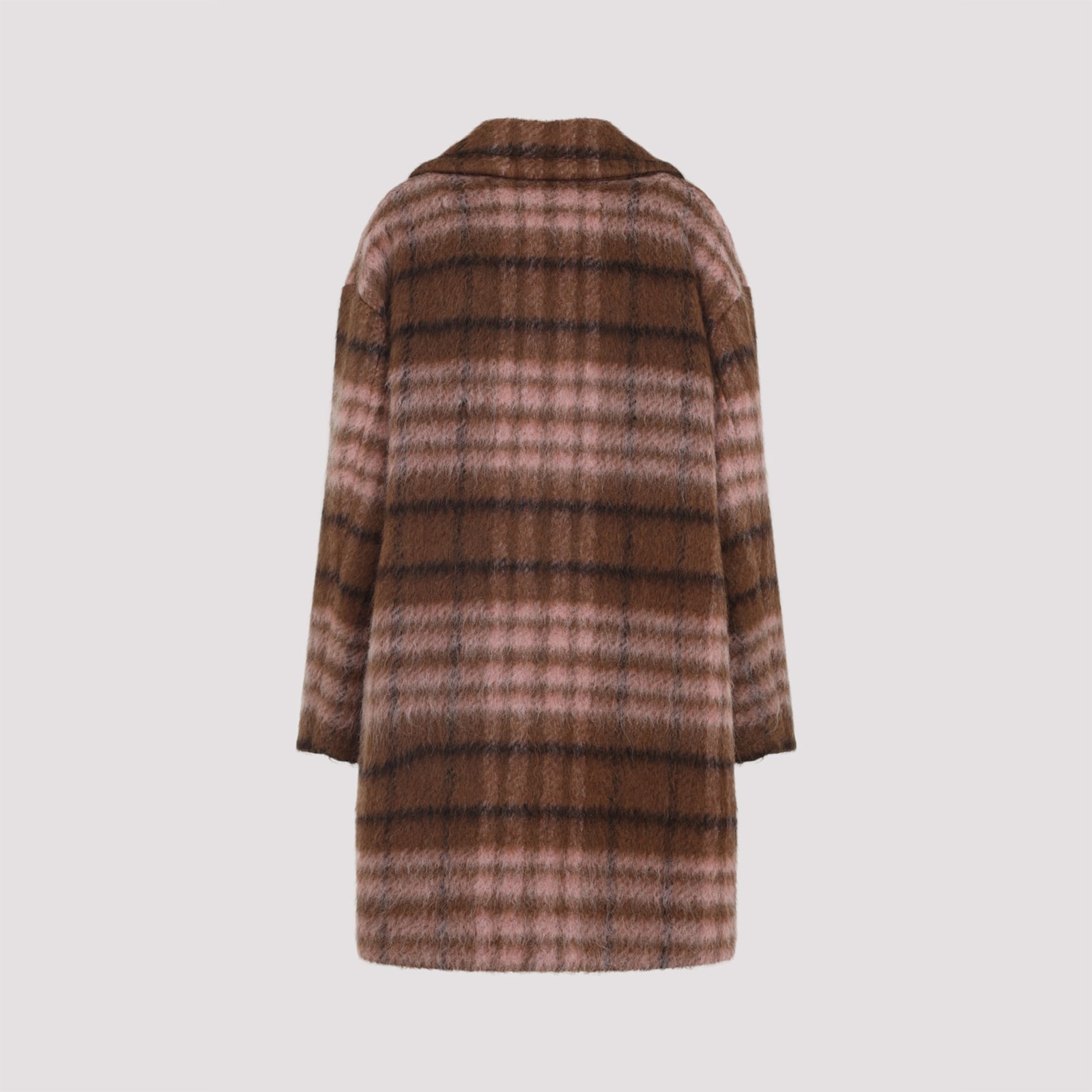 Moschino Plaid Double-breasted Coat Notched Lapels In Brown