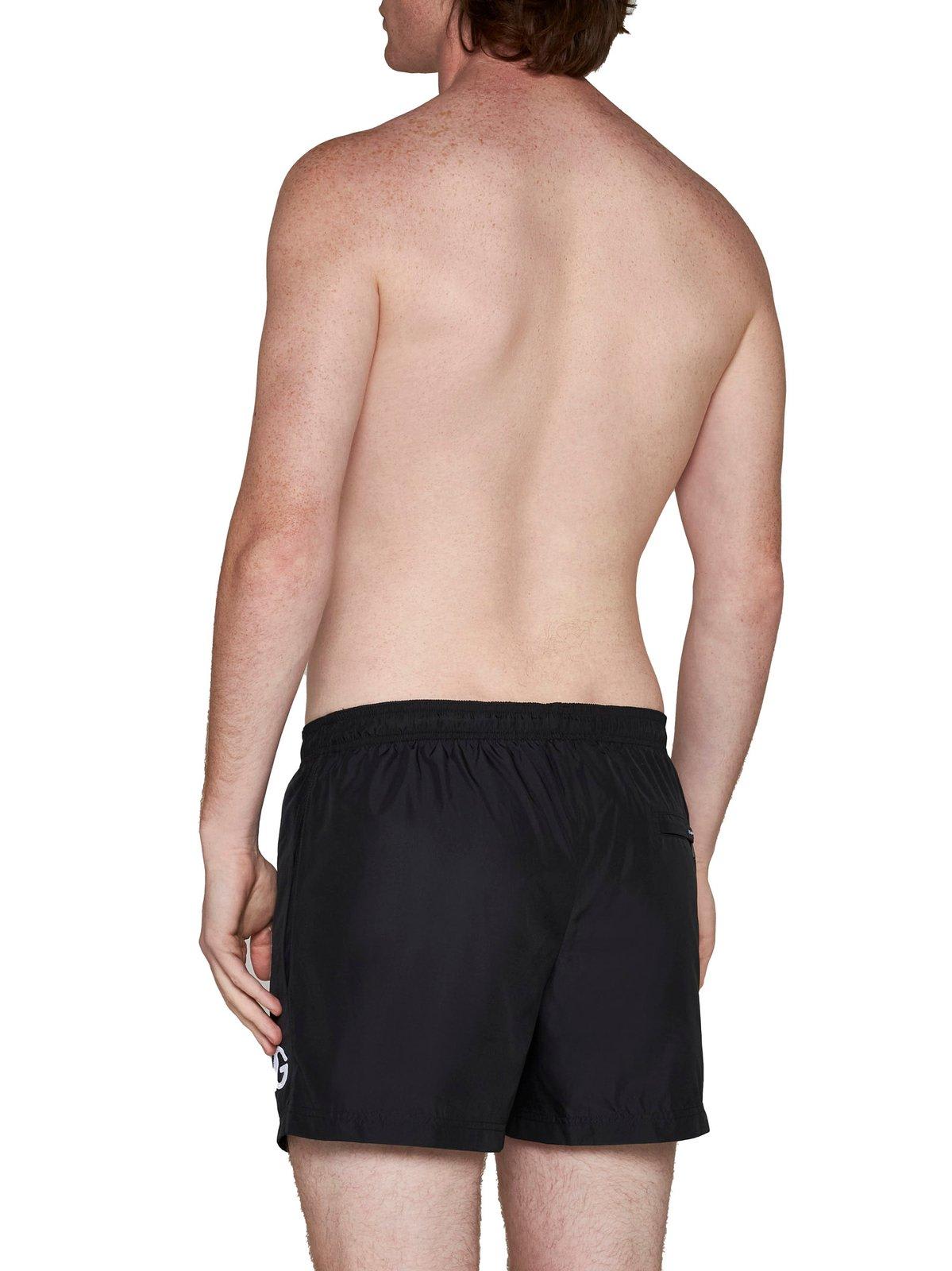 Shop Dolce & Gabbana Logo Embroidered Drawstring Swim Shorts In Black