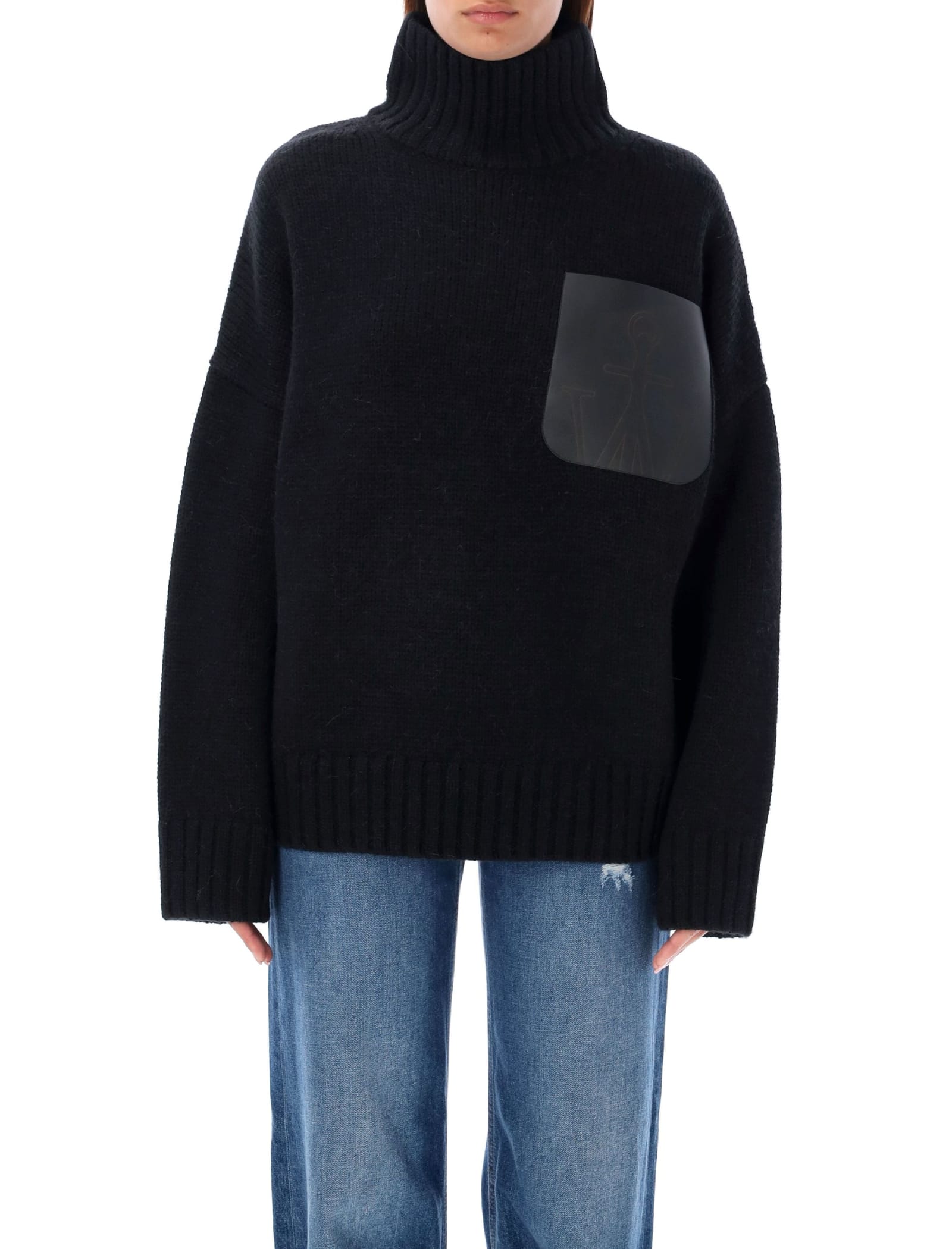 Shop Jw Anderson Leather Patch Pocket High Neck In Black