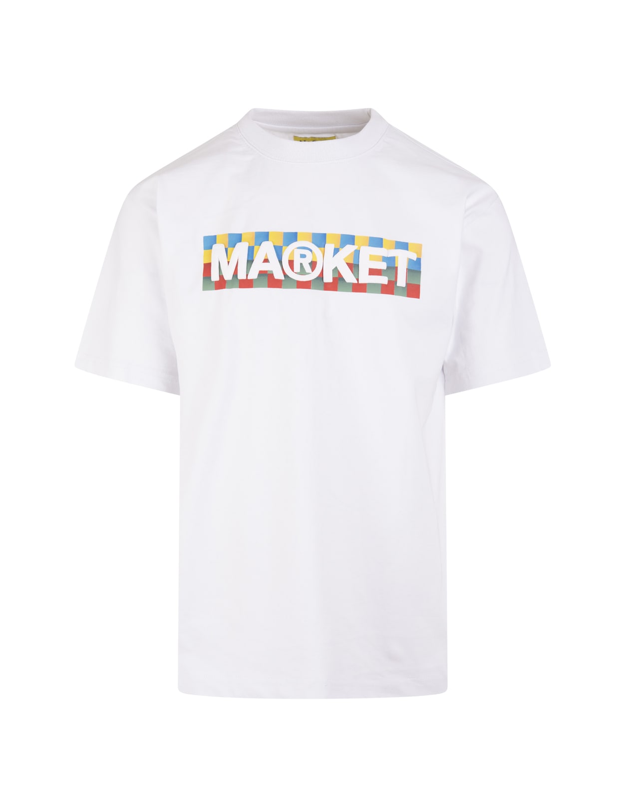 Unisex White Market Checkered Bar Logo T-shirt