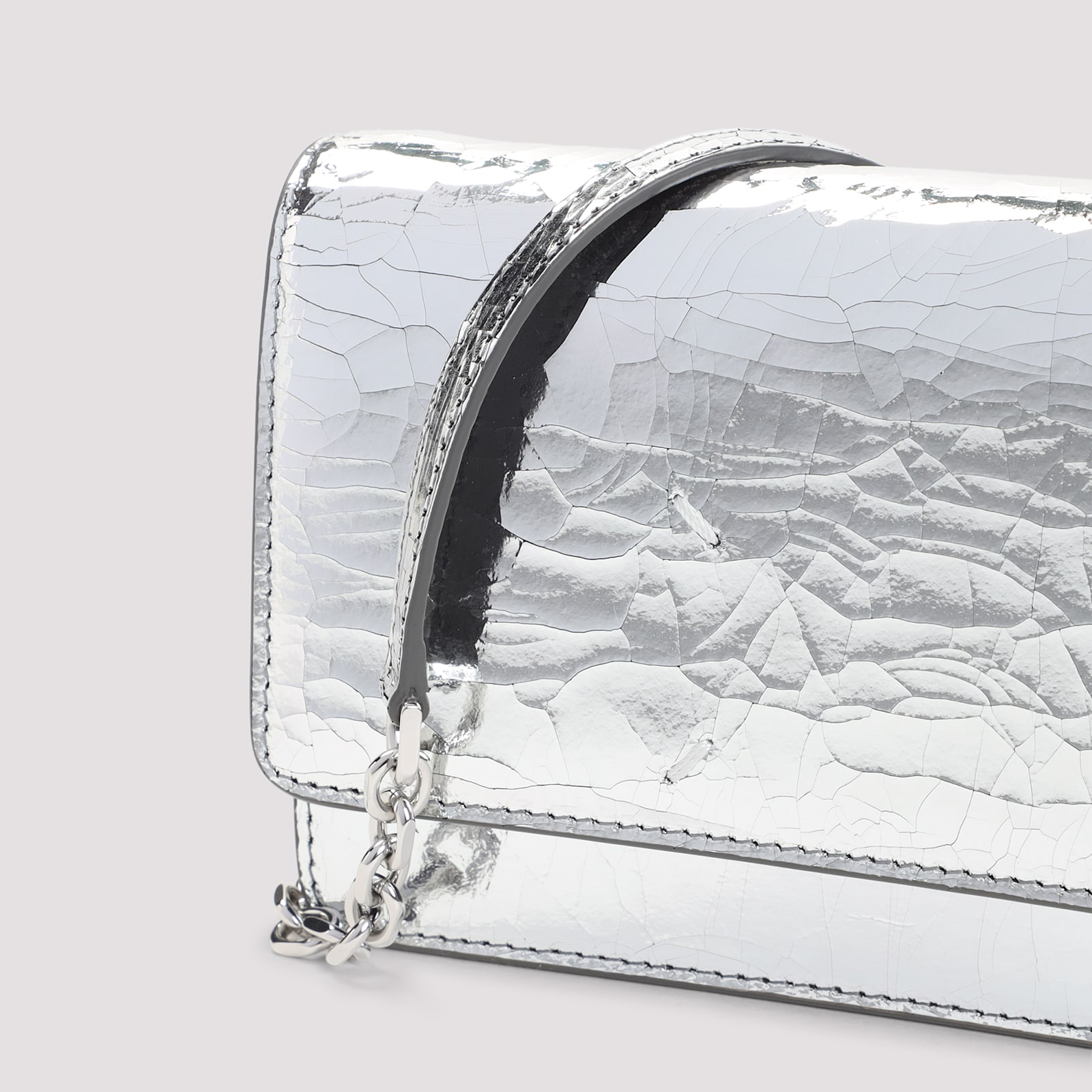 Maison Margiela Silver Cracked Leather Fold Over Bag In Silver