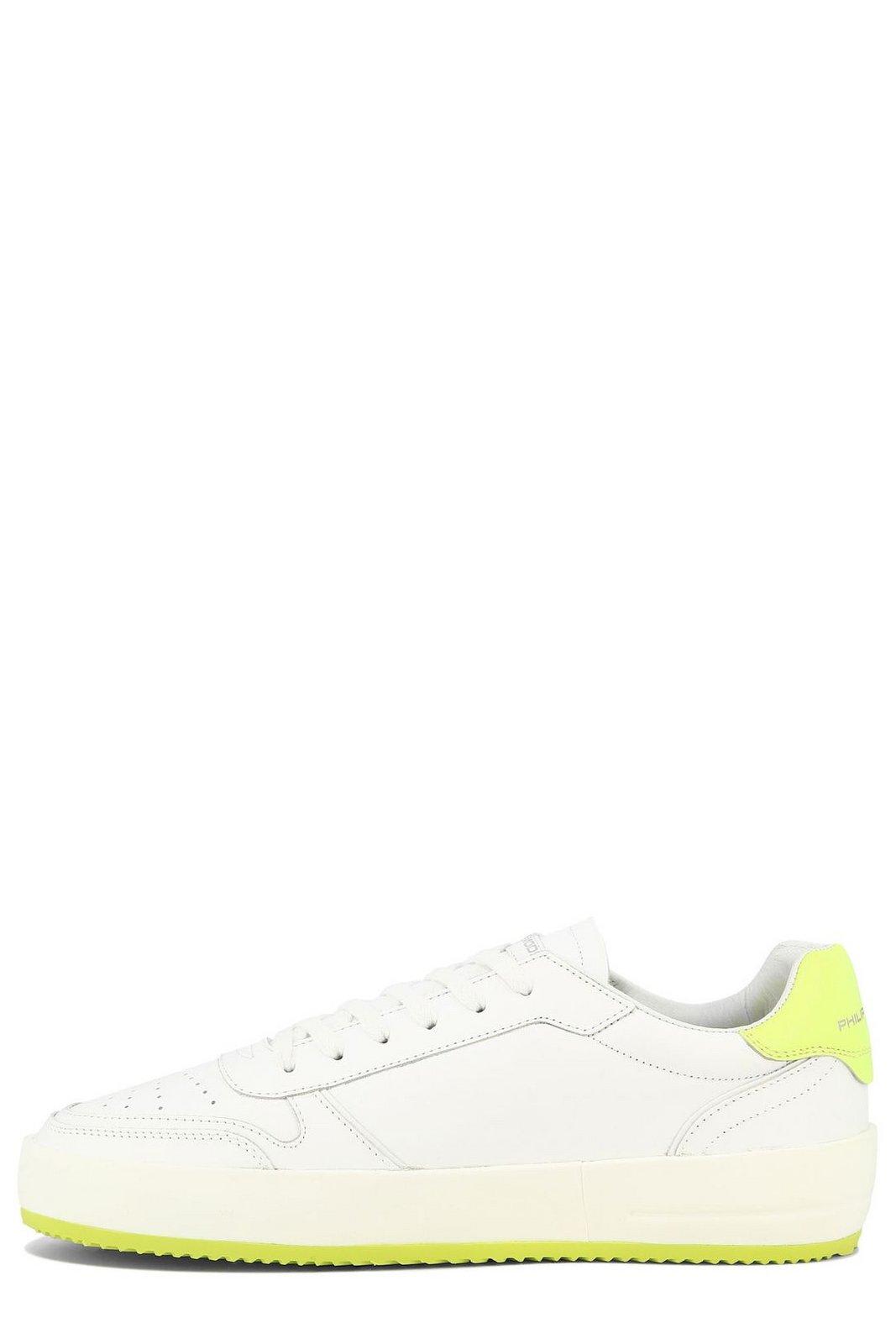 Shop Philippe Model Lyon Logo-patch Lace-up Sneakers  In White