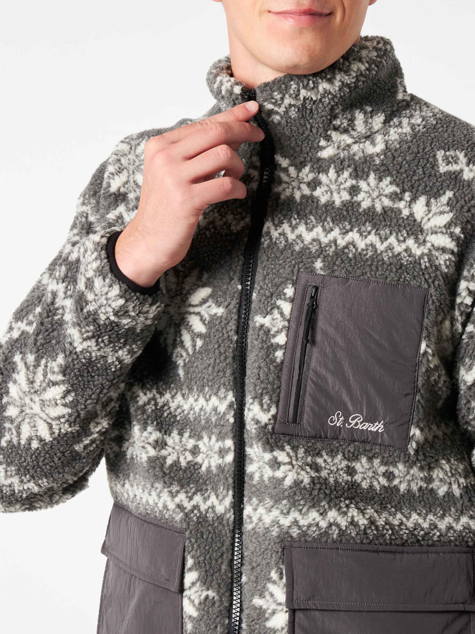 MC2 SAINT BARTH MAN SHERPA JACKET WITH FAIR-ISLE PRINT 