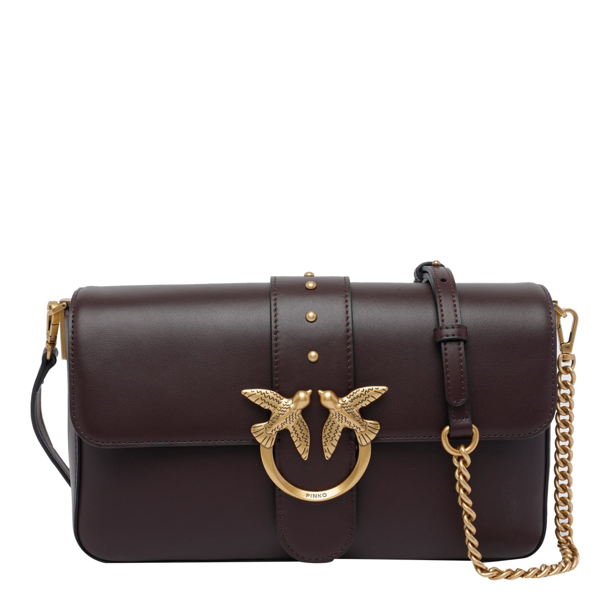 Pinko Medium Slouchy Love Birds Buckle Shoulder Bag In Brown