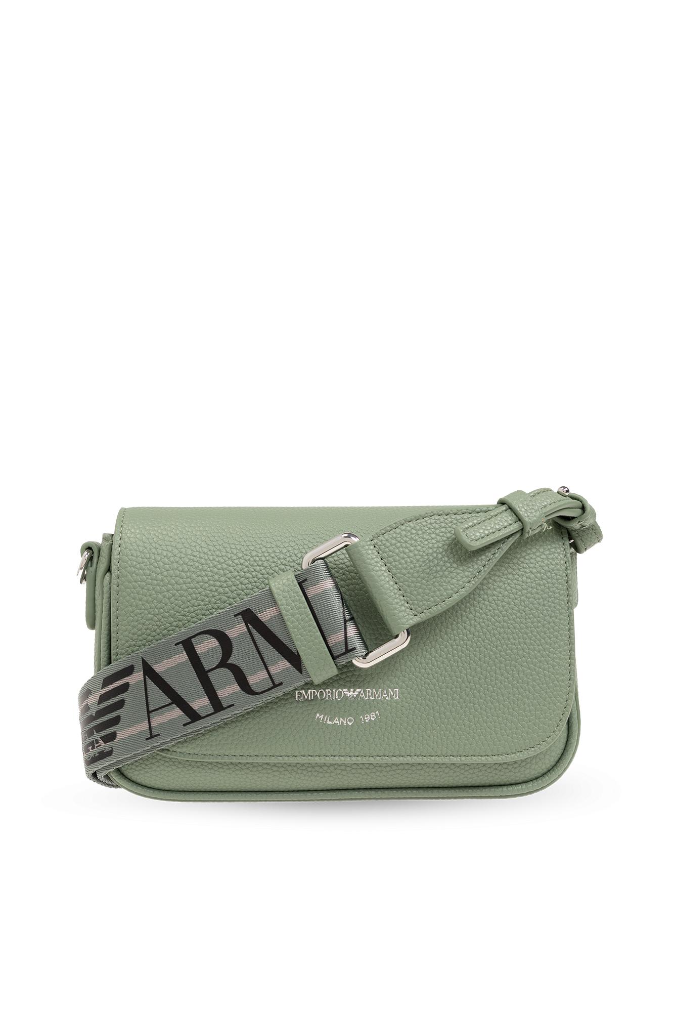 Shop Emporio Armani Shoulder Bag With Logo In Salvia/urban Chic