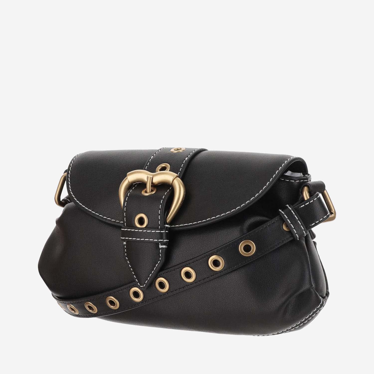 Pinko Jolene Small Shoulder Bag With Heart Buckle In Black