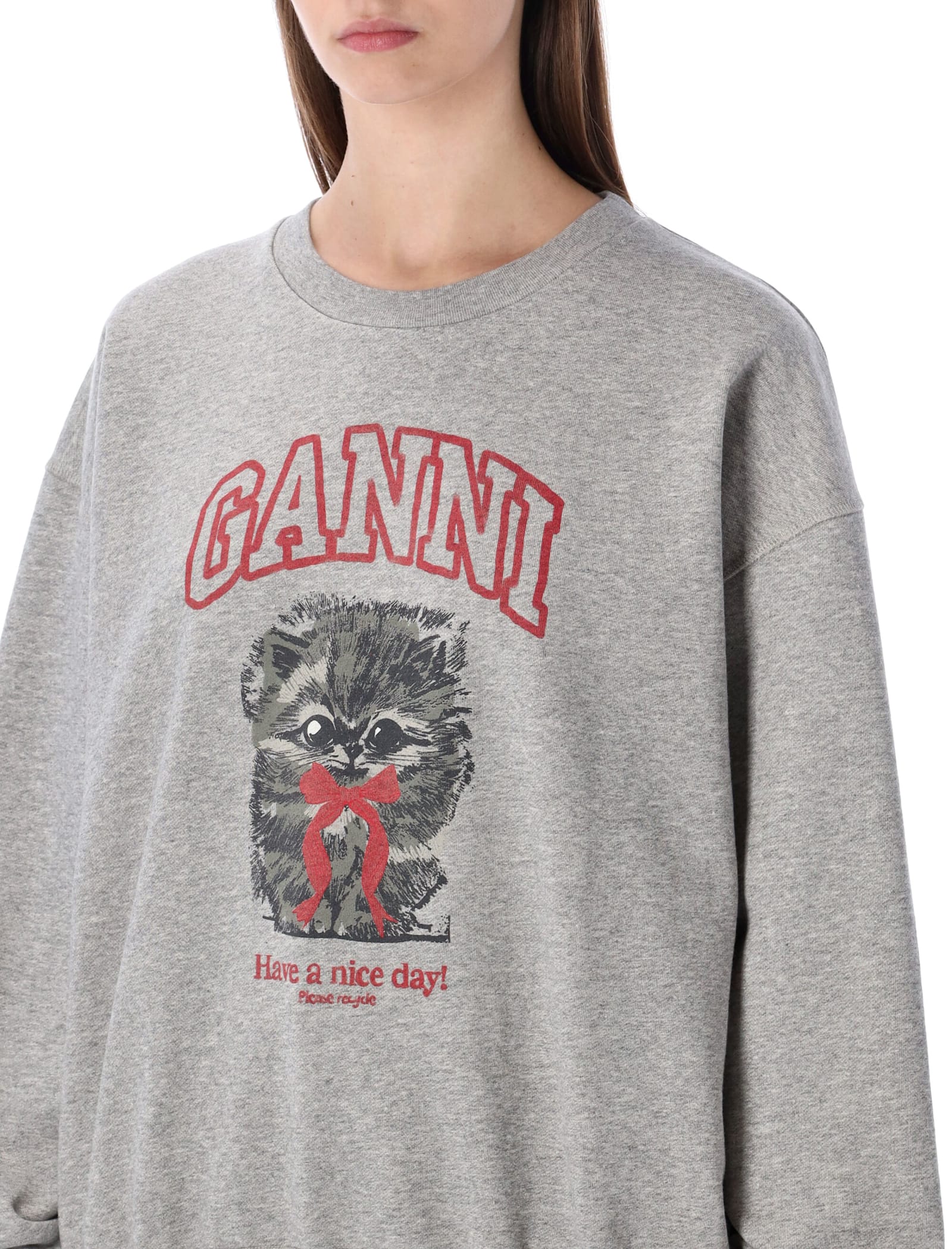 Ganni Women Margot Kitty Organic Cotton Sweatshirt In Gray