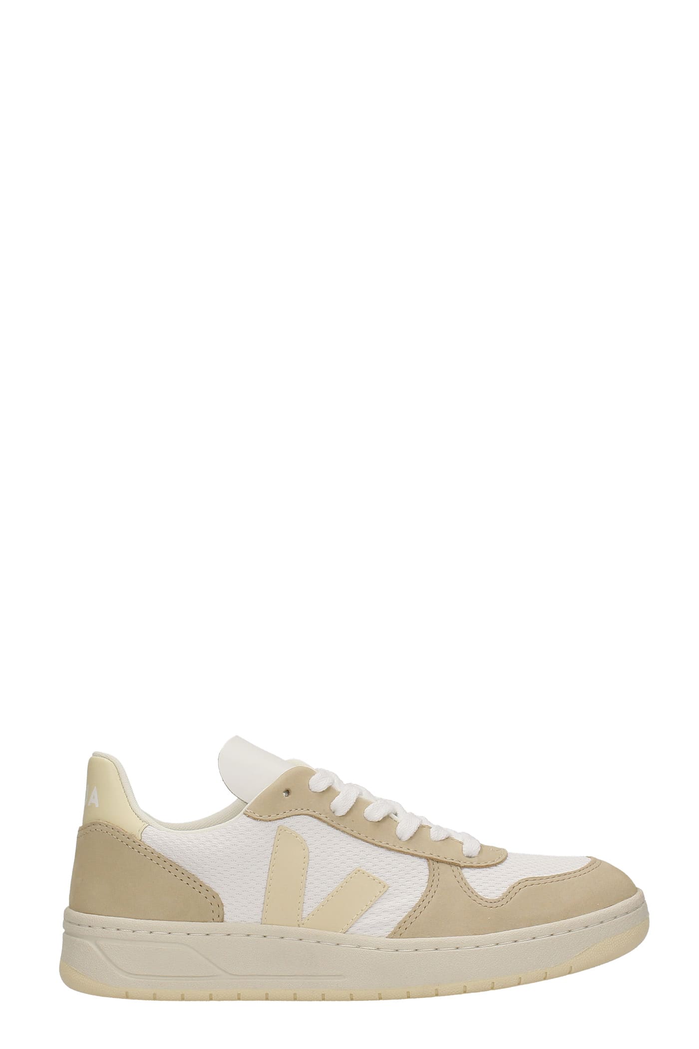 Veja V-10 Sneakers In Beige Suede And Leather