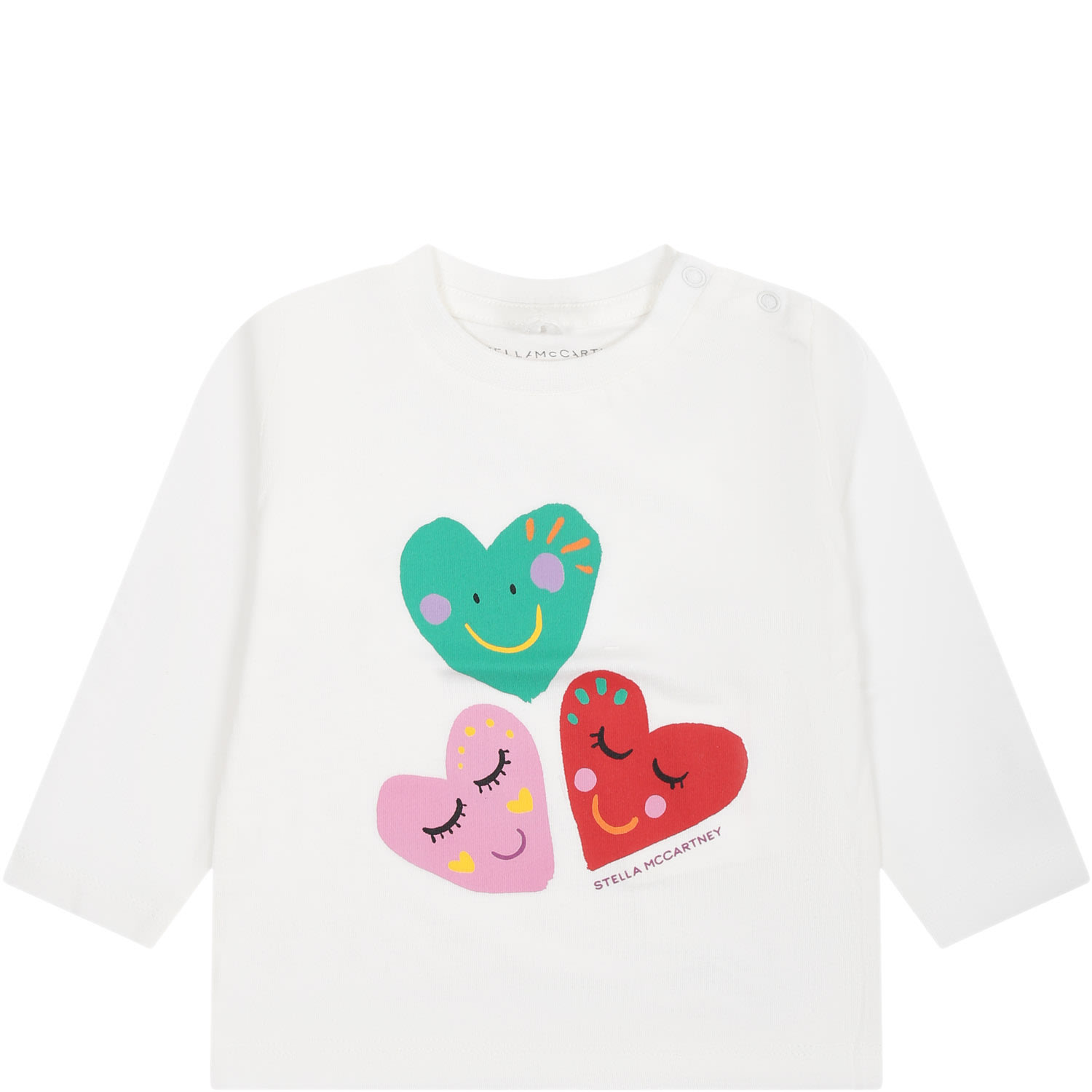 Stella Mccartney Ivory T-shirt For Baby Girl With Heart Print