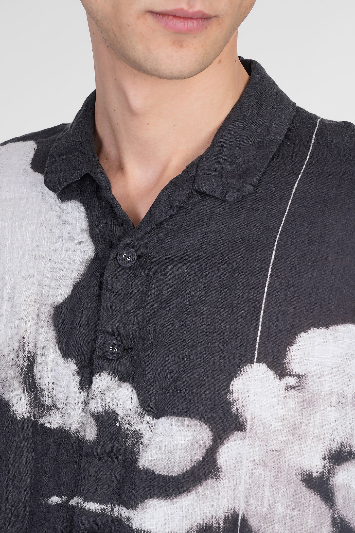 Undercover Oversize Short Sleeve Linen Button-up Shirt In Black