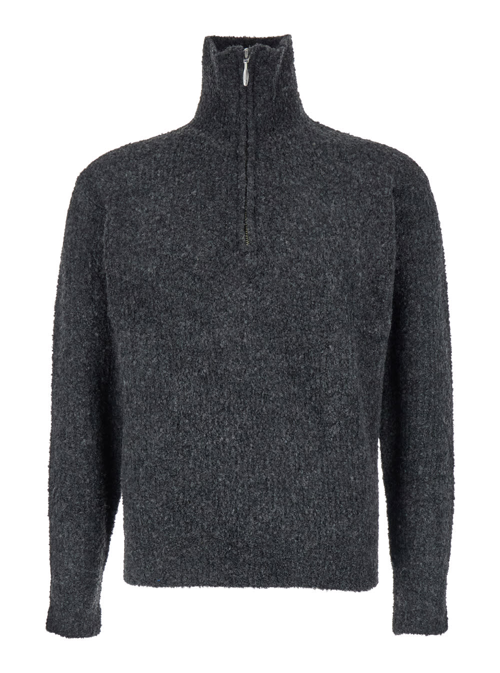 Grey High Neck Swater With Zip In Wool Blend Man