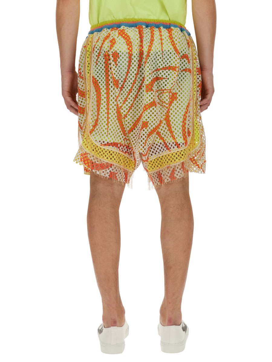 Vivienne Westwood Print Mesh Shorts With Fringed Hem In Multicolour