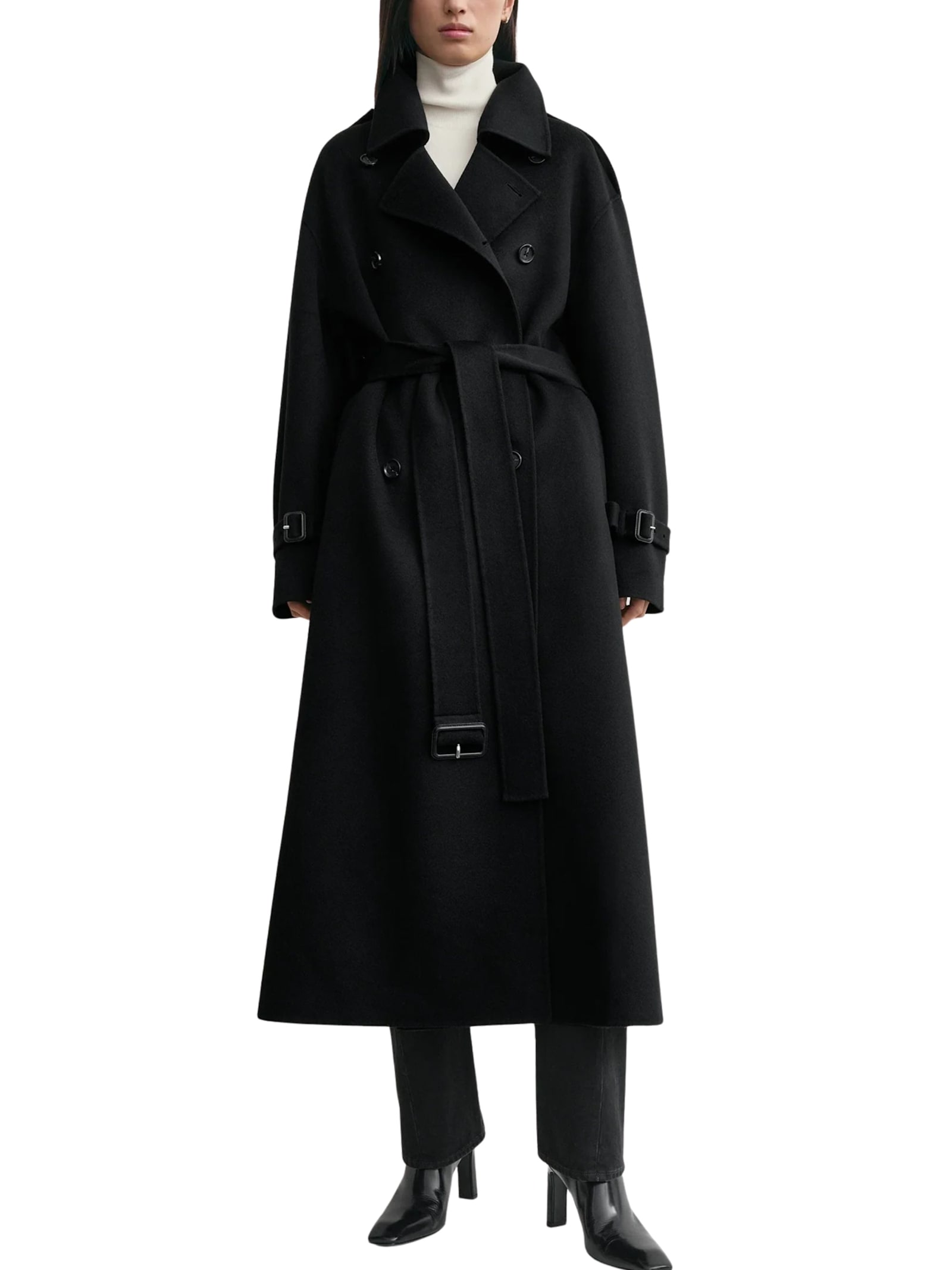 Totême Belted Double-breasted Wool Coat In Black