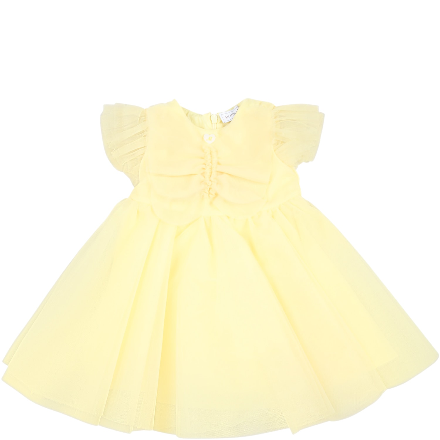 Monnalisa Yellow Dress For Baby Girl With Logo Patch