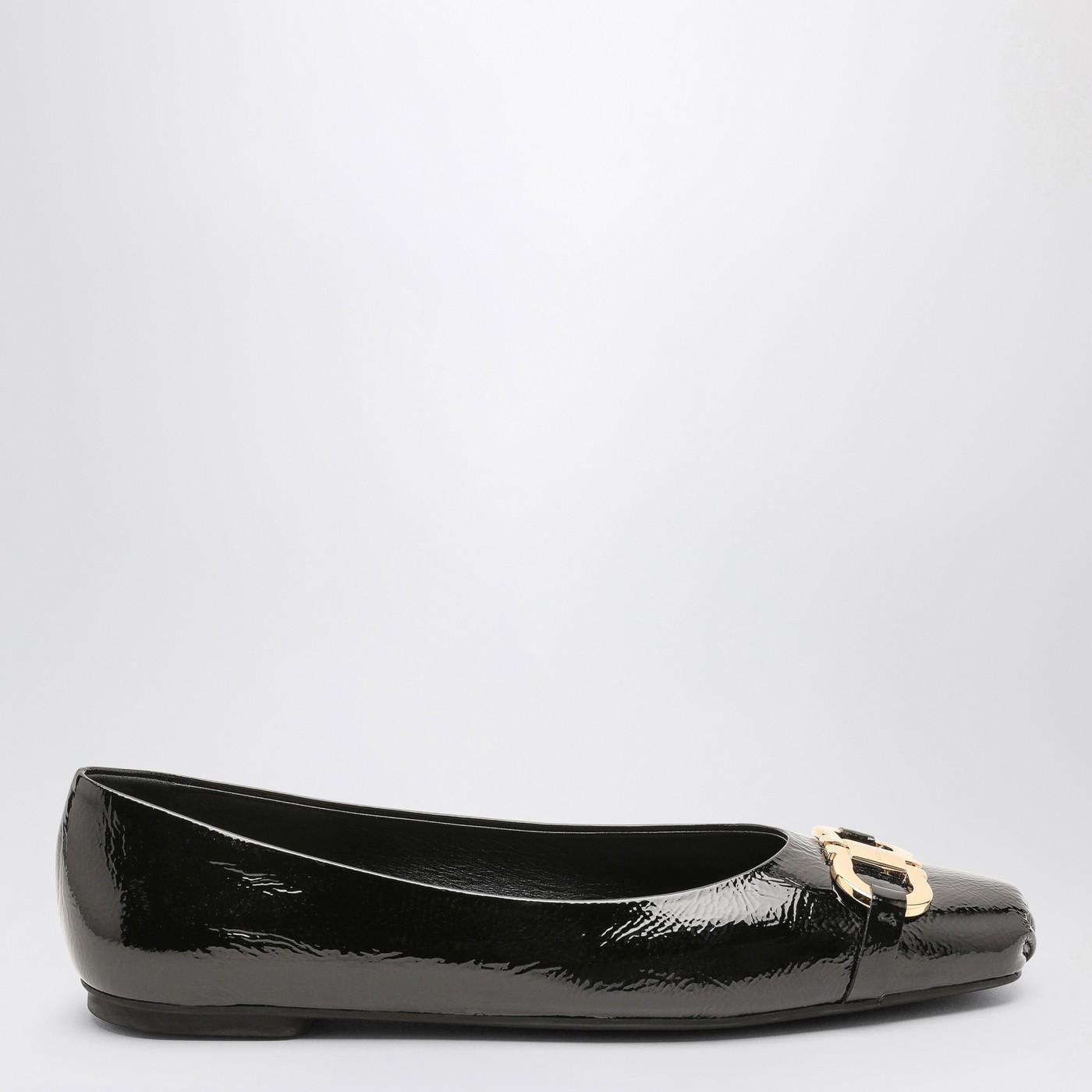 Ferragamo Black Patent Leather Gancini Ballerina