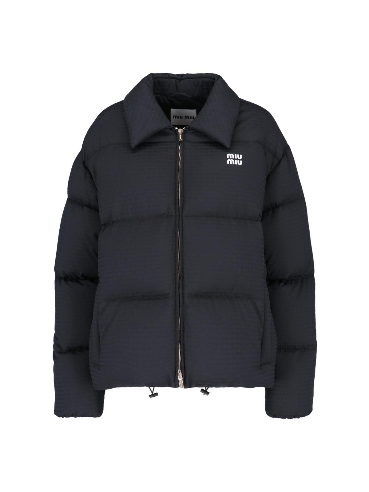 Shop Miu Miu Logo Print Down Jacket In Black