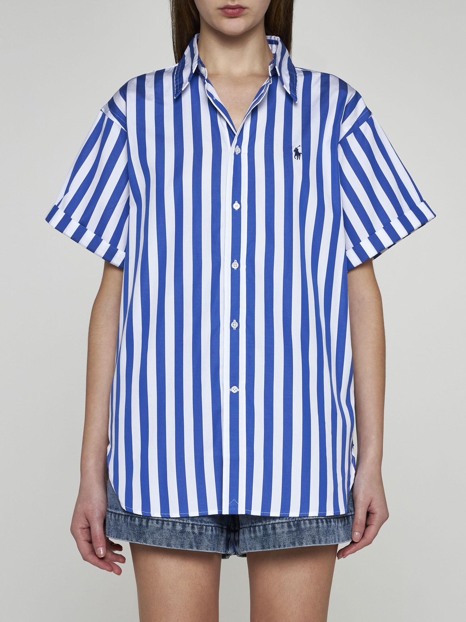 Shop Polo Ralph Lauren Striped Cotton Shirt  In White/blu