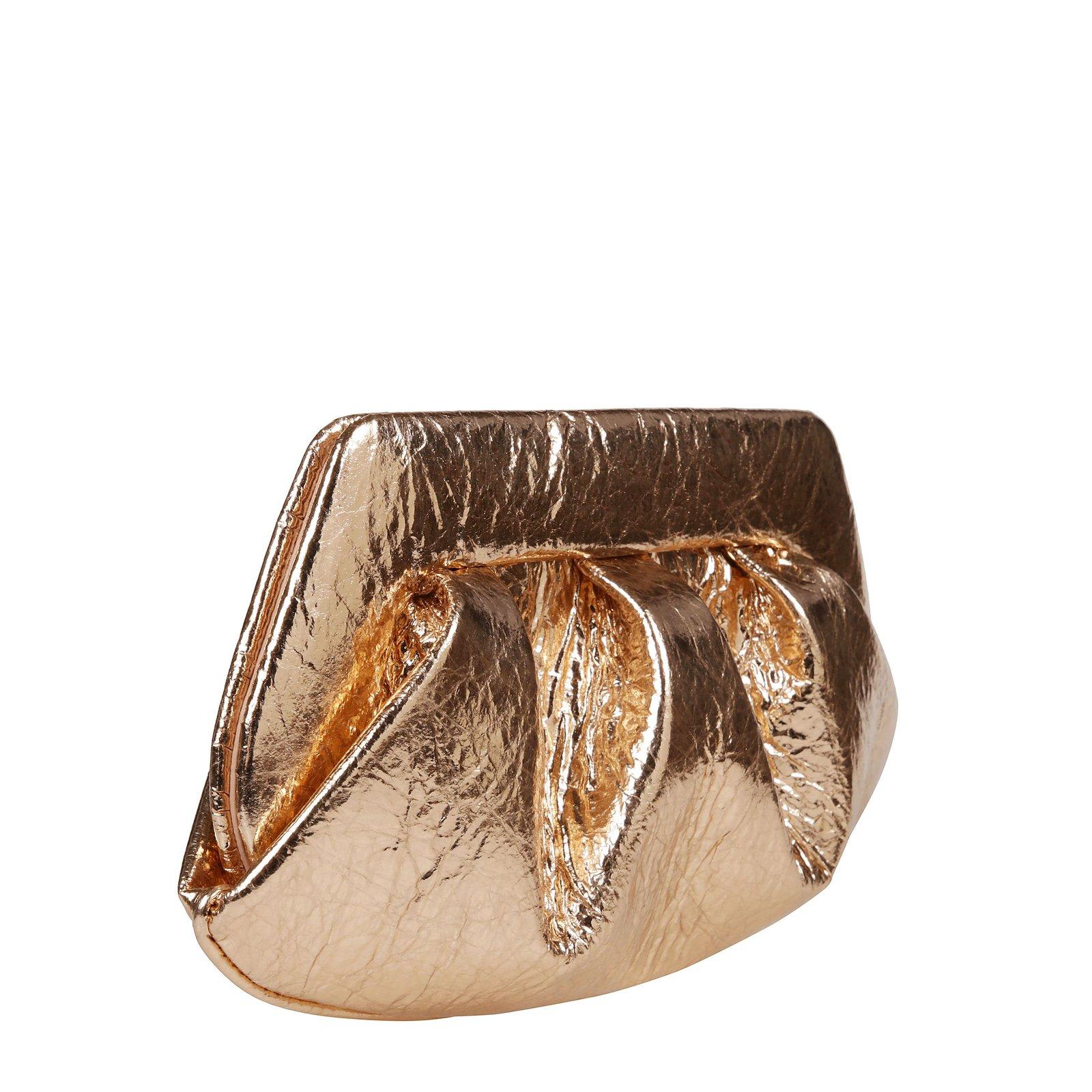Themoirè Metallic Effect Clutch Bag In Pineapple Rose Gold